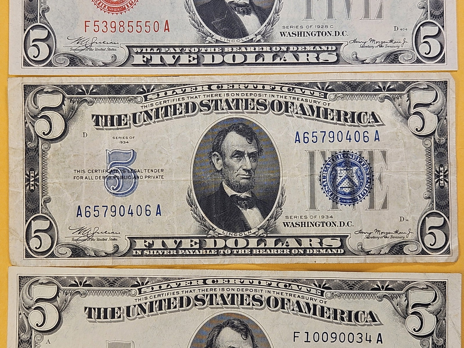 MINT ERRORS! Two Five Dollar Silver Certificates and a United States Note - 3