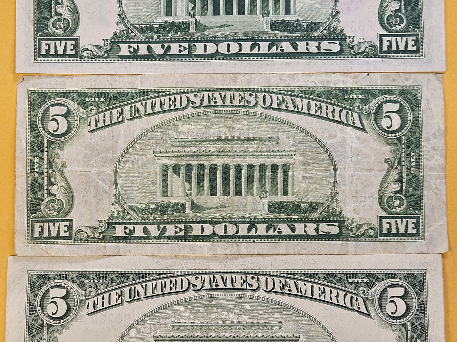 MINT ERRORS! Two Five Dollar Silver Certificates and a United States Note - 7