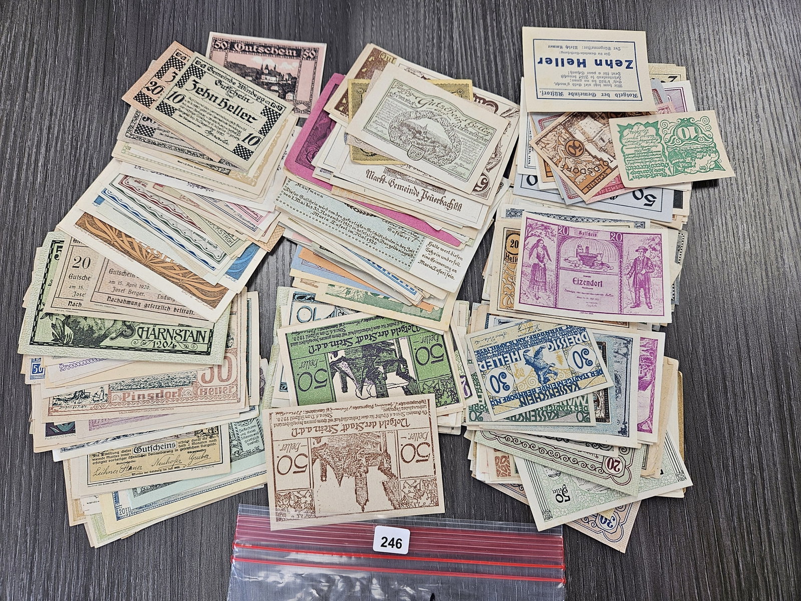 Huge Selection of German Notgeld Notes: About 75 Notes! Mixed dates and denominations, lots of vibrant colors!