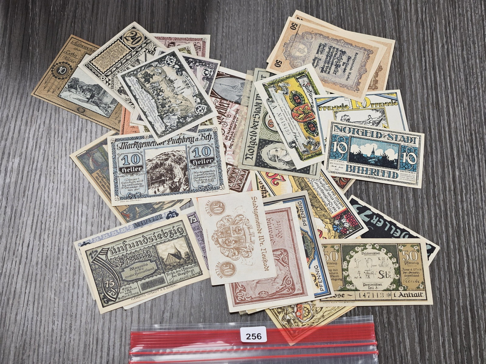 Over 30 German Notgeld Notes: Mixed dates and denominations, lots of vibrant colors!