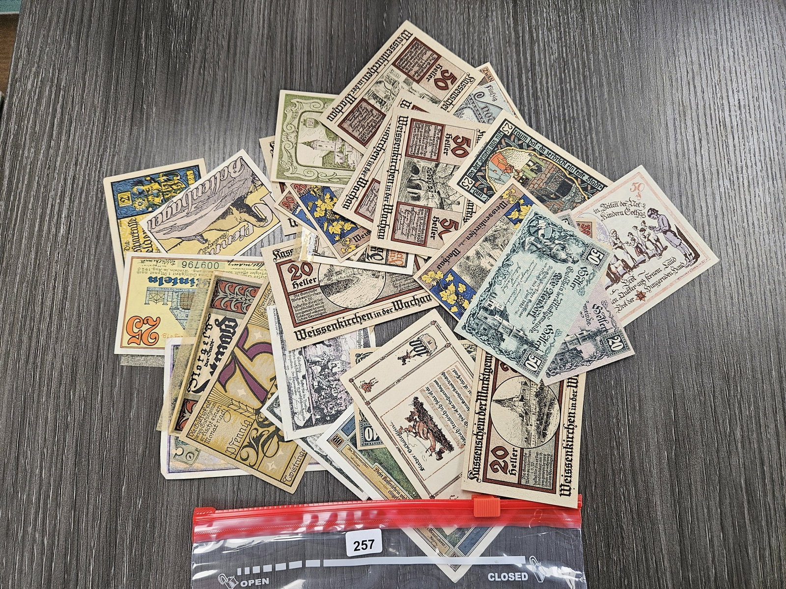 Over 30 German Notgeld Notes: Mixed dates and denominations, lots of vibrant colors!