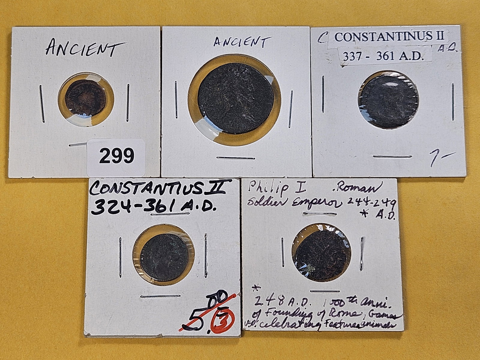 ANCIENTS! Five Ancient Roman Coins 244-361 A.D. (1 of 5)