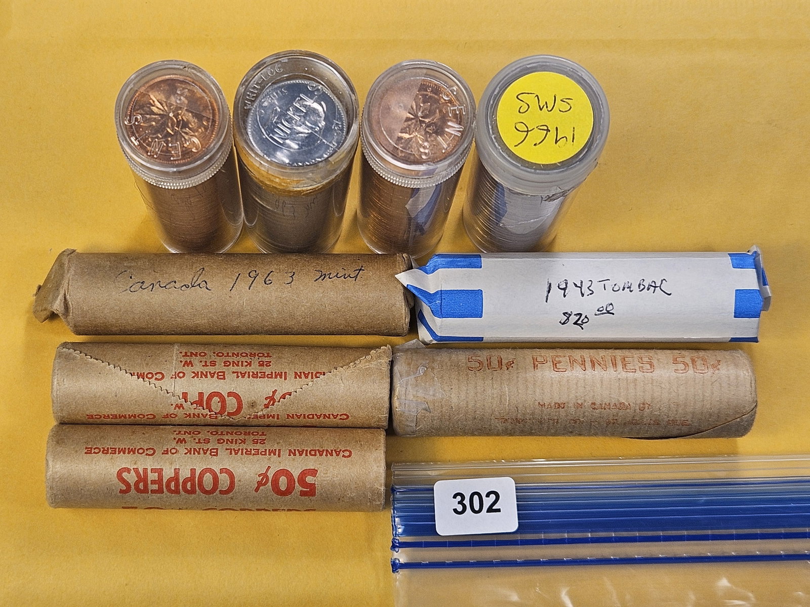 Eight Rolls of Canadian Coinage with a Roll of Jefferson Nickels (1 of 6)