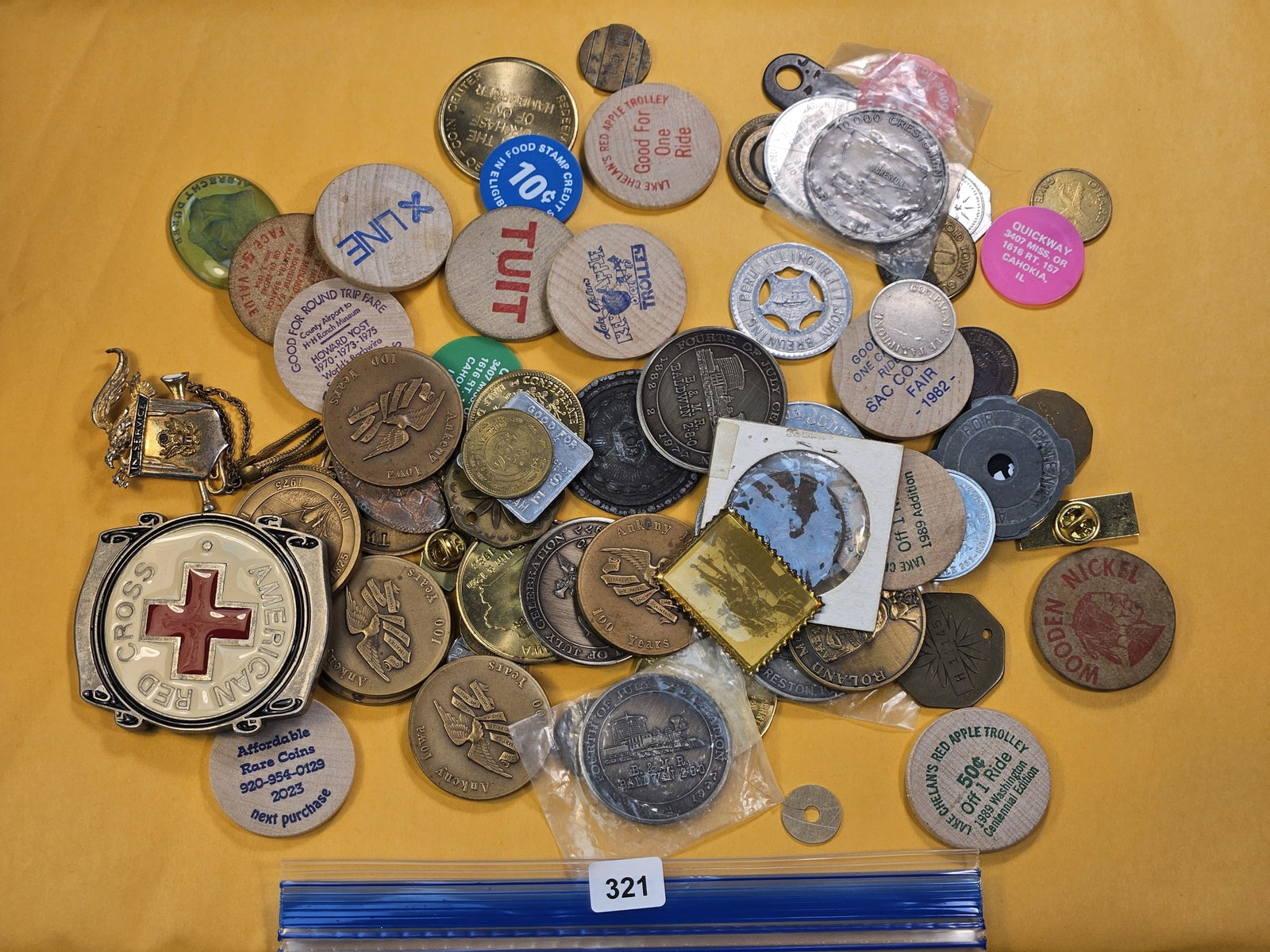 Five LARGE Size Medals: Saint Gaudens $20, Morgan Dollar, Standing Liberty Quarter, and Indian Head cent Replicas, with a Washington D.C. Souvenir Penny