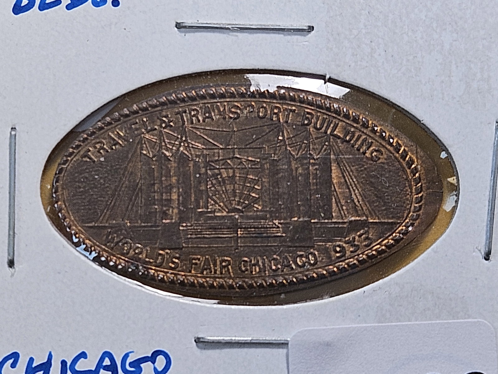 1933 Chicago Worlds Fair Elongated Penny Token: Stamped on a 1925 Wheat Cent