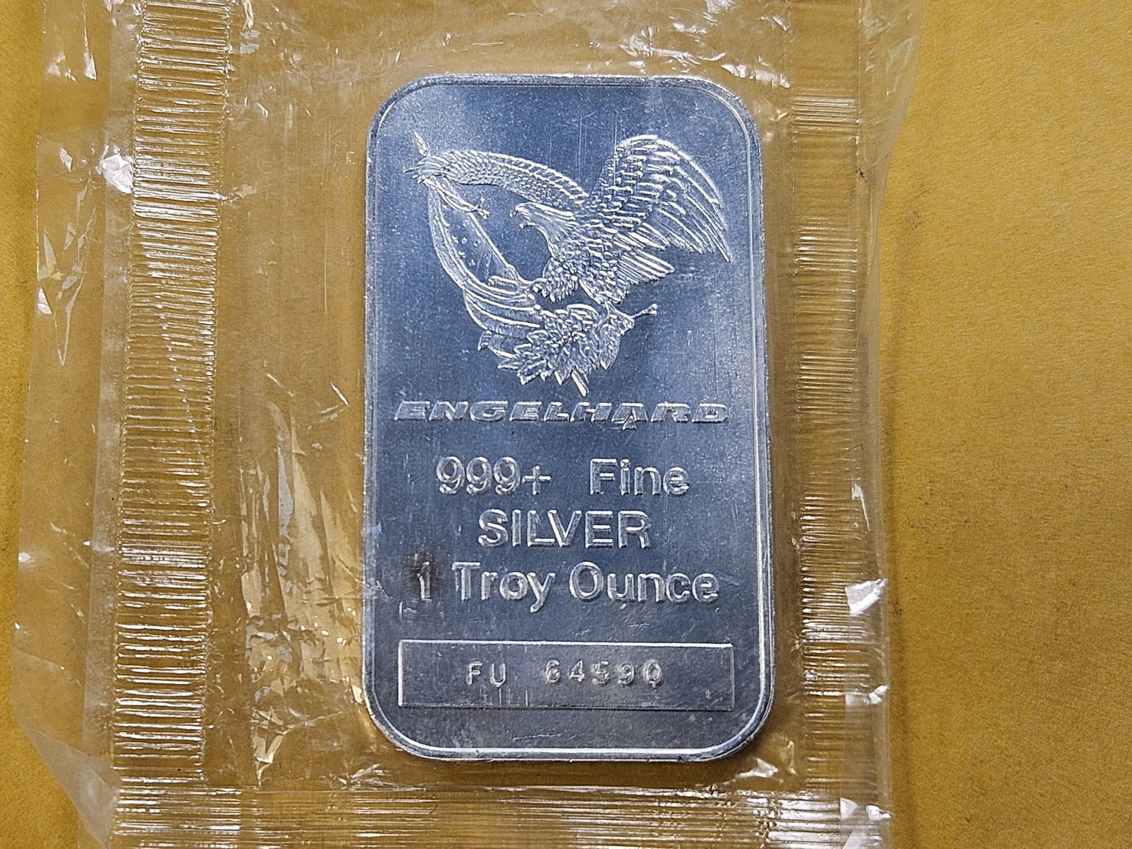 One Troy Ounce .999 Fine Silver Bar: Engelhard! Sealed in Plastic