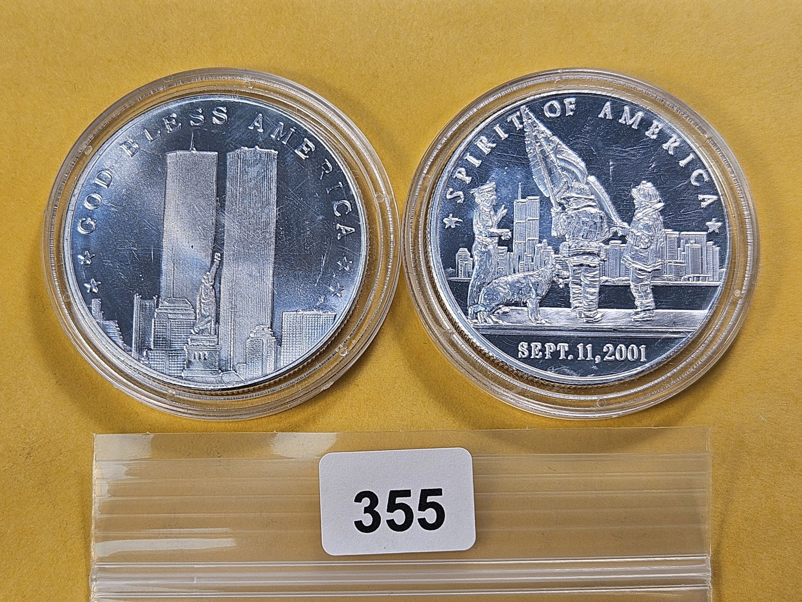 Two 1-Troy Ounce .999 Fine Silver Rounds: September 11th Commemoratives