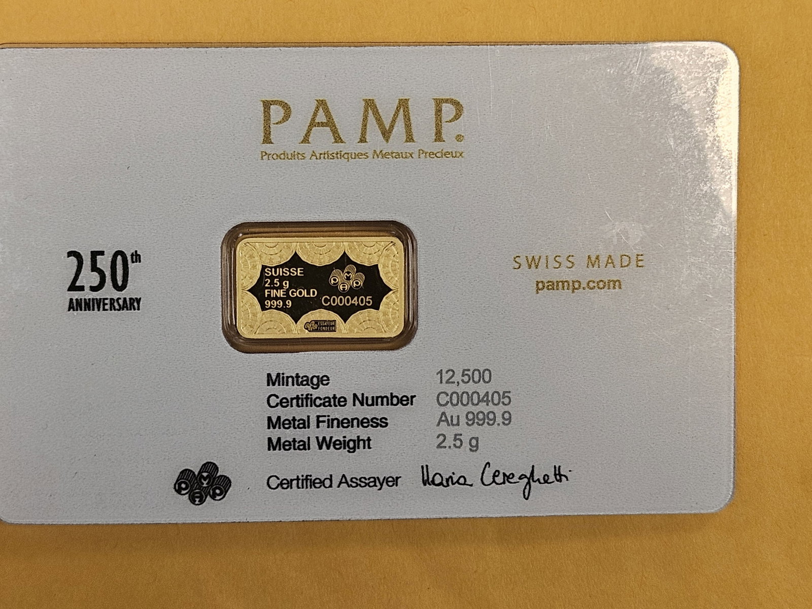 GOLD! PAMP SUISSE 2.5 gram .9999 fine gold bar - 2