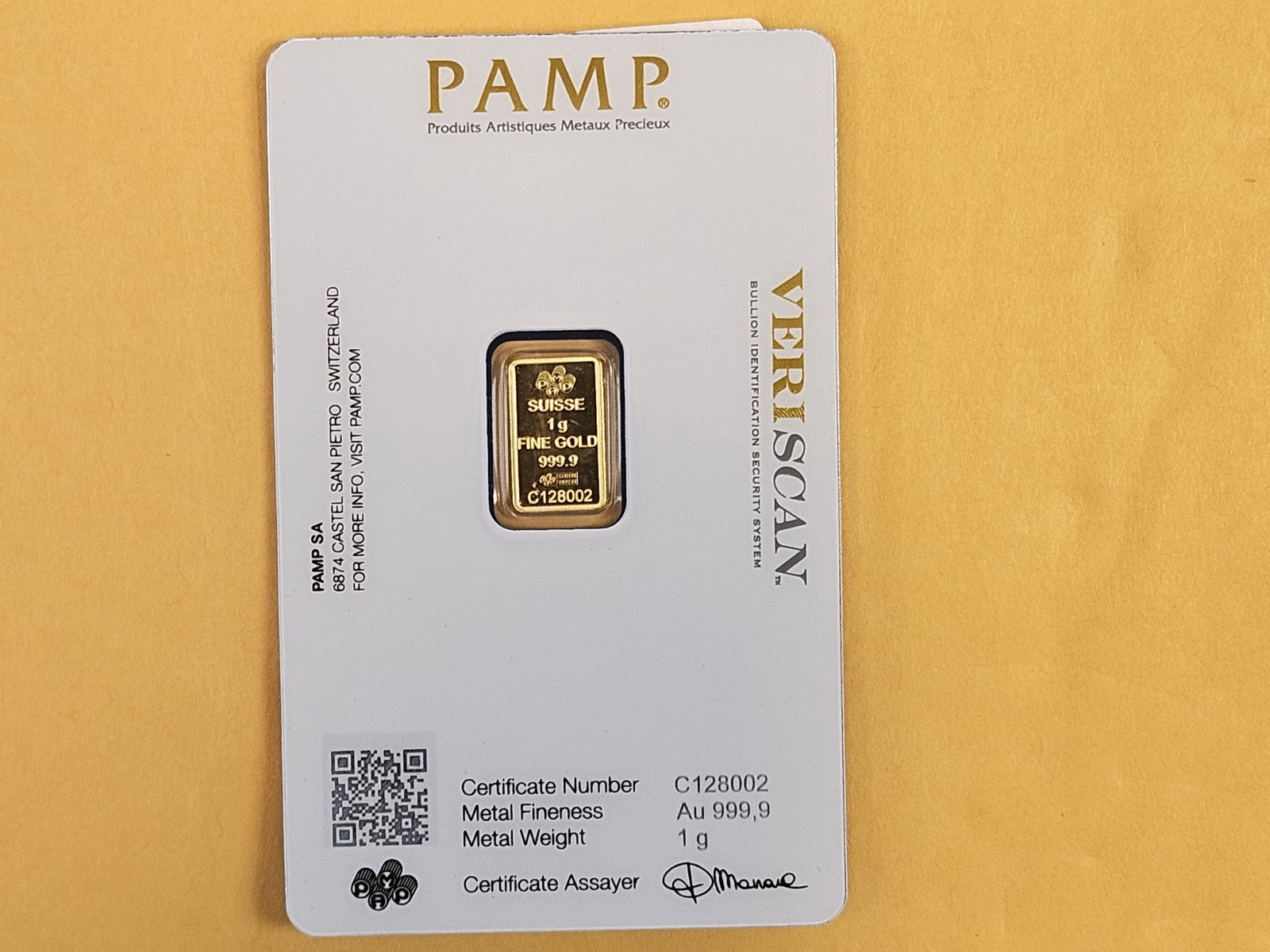 GOLD! PAMP SUISSE One gram .9999 fine gold bar - 2