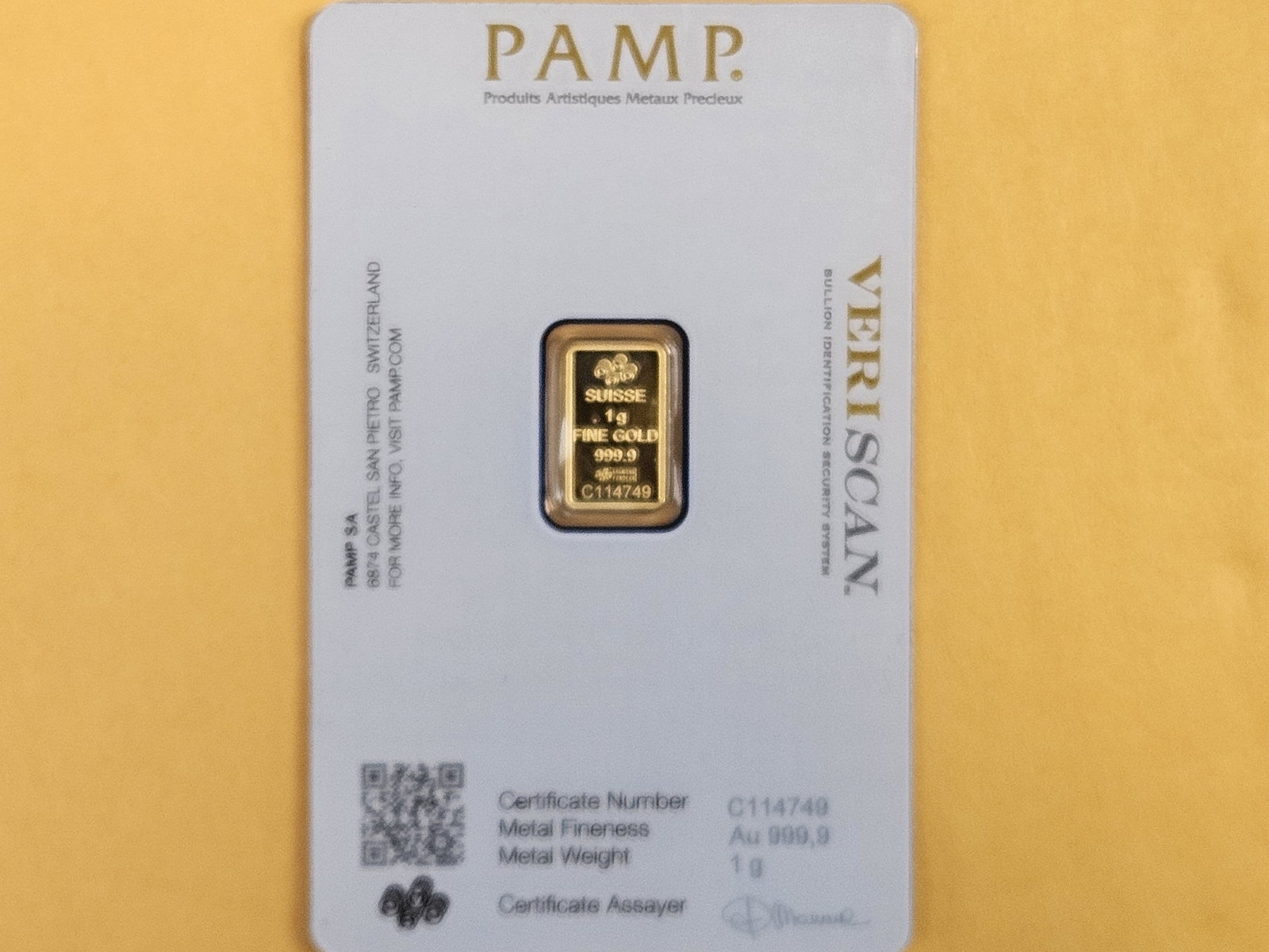 GOLD! PAMP SUISSE One gram .9999 fine gold bar - 2