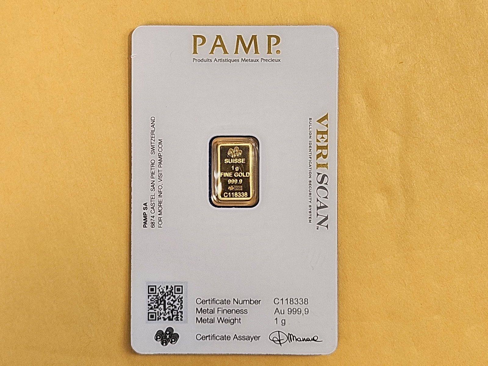 GOLD! PAMP SUISSE One gram .9999 fine gold bar - 2