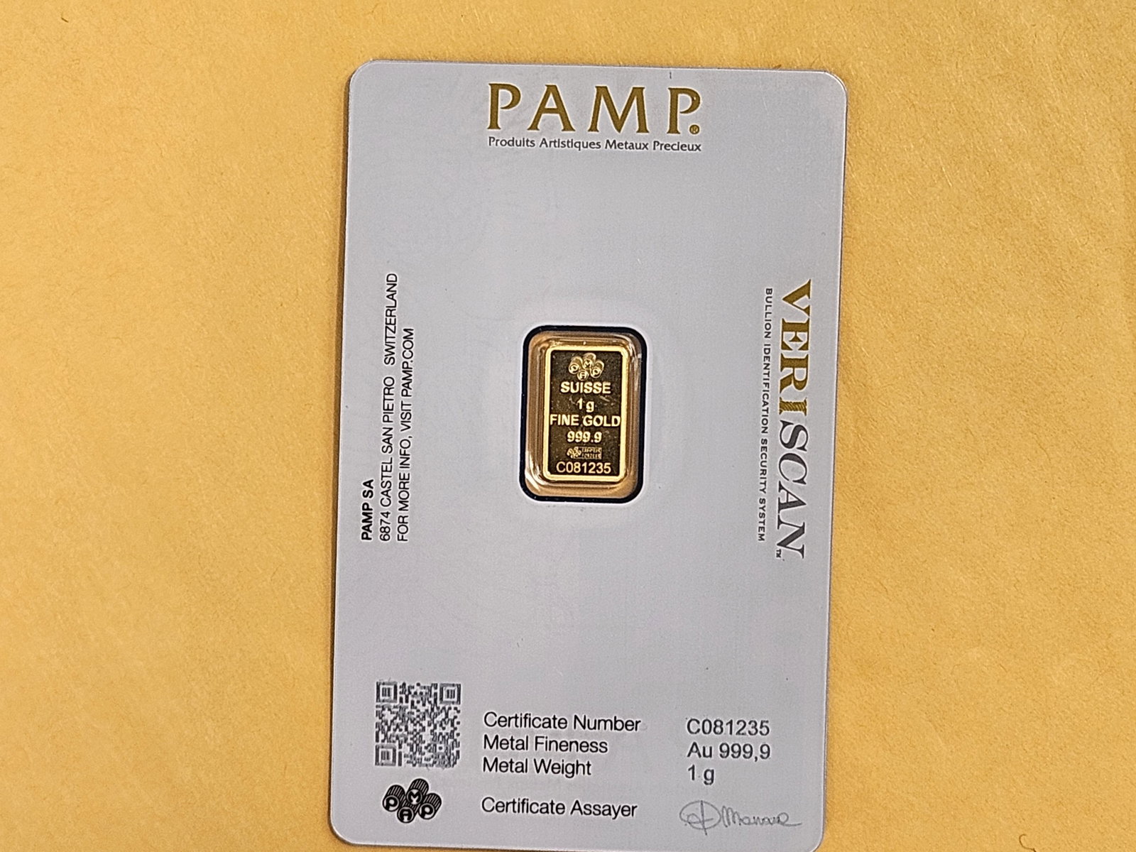 GOLD! PAMP SUISSE One gram .9999 fine gold bar - 2