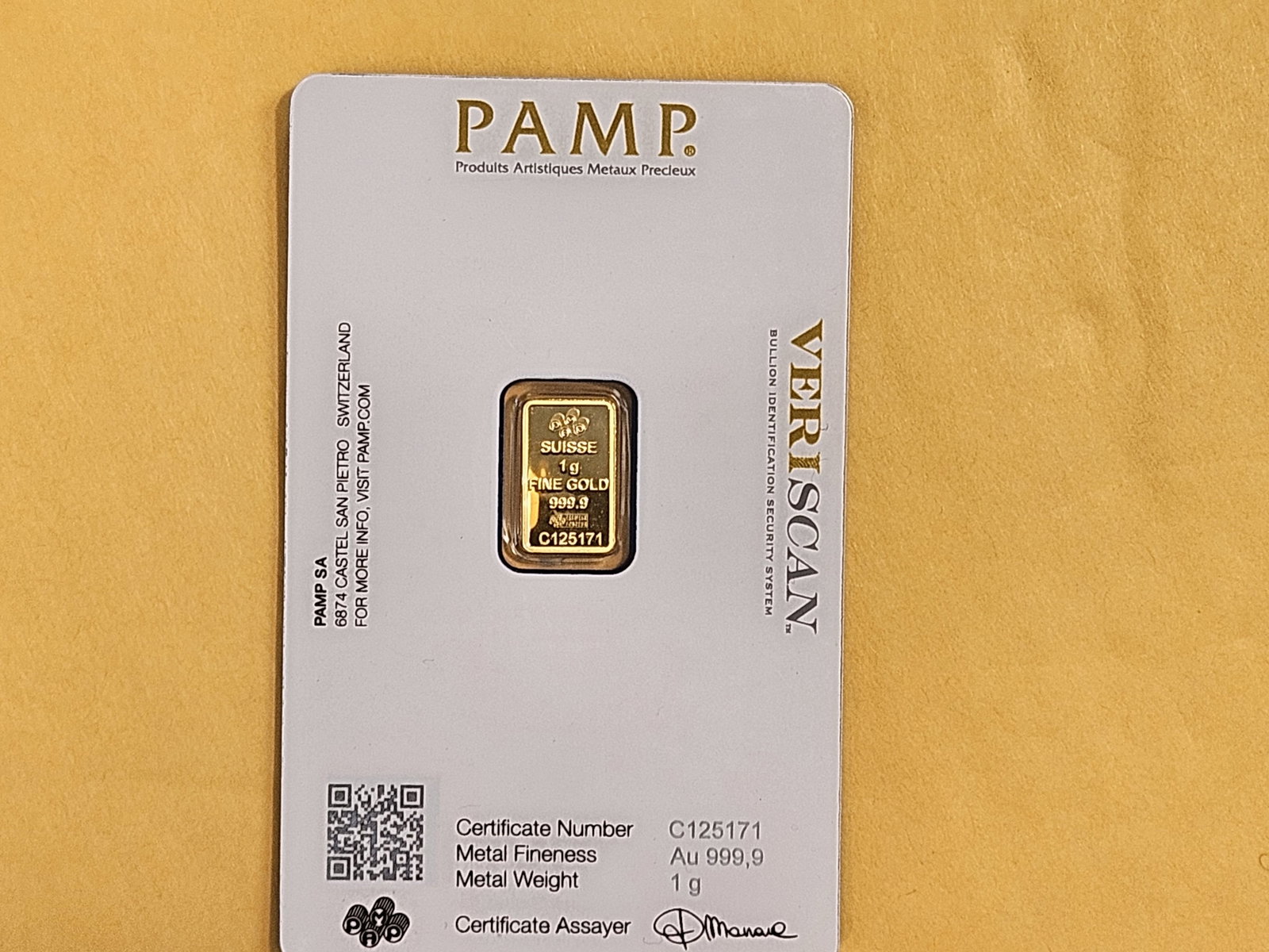 GOLD! PAMP SUISSE One gram .9999 fine gold bar - 2