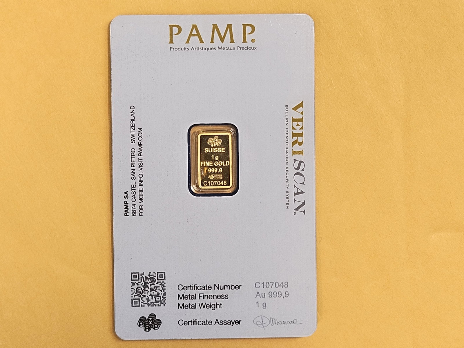 GOLD! PAMP SUISSE One gram .9999 fine gold bar - 2