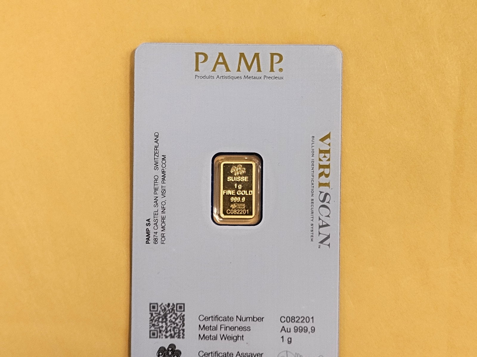 GOLD! PAMP SUISSE One gram .9999 fine gold bar - 2