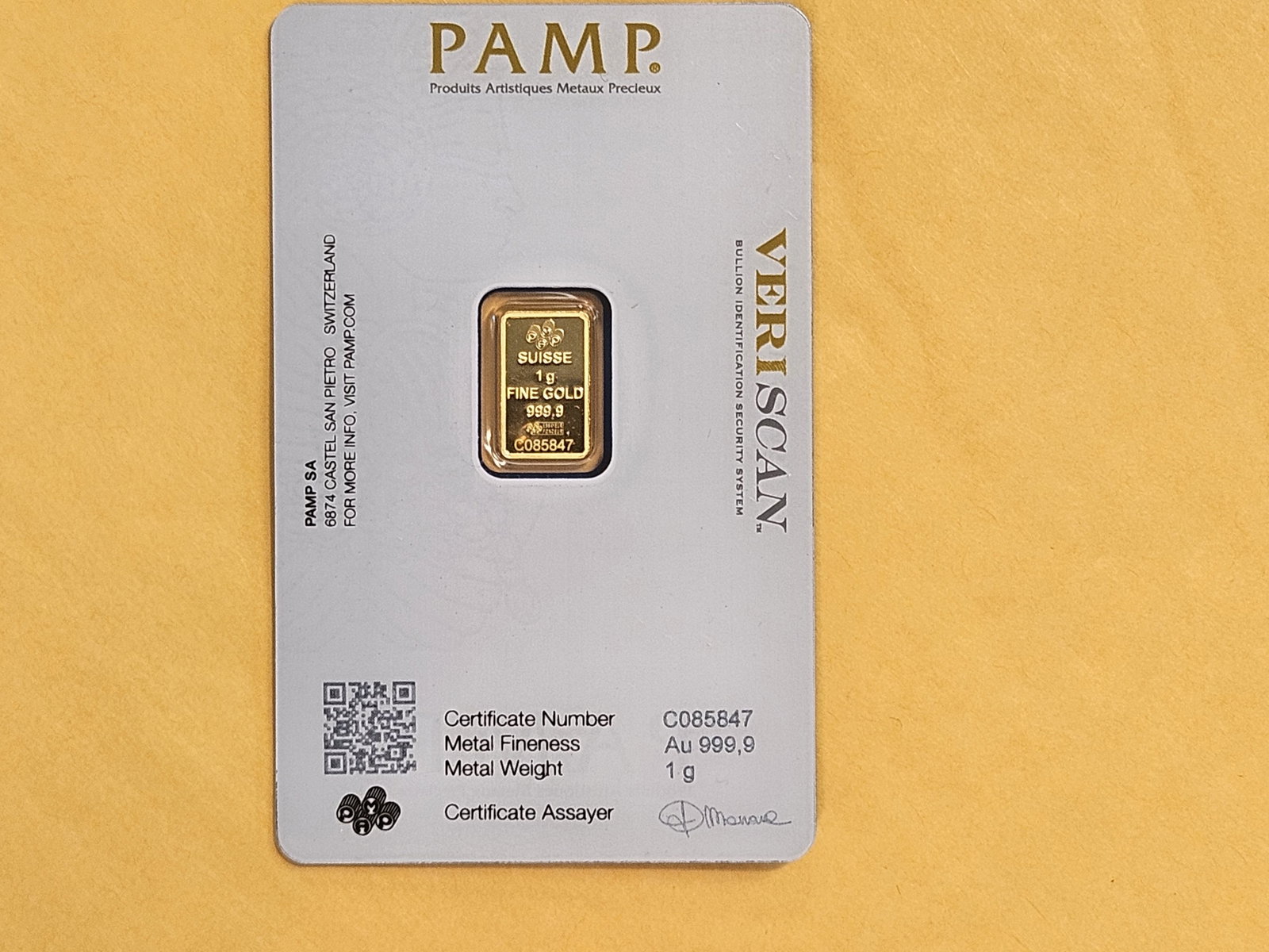 GOLD! PAMP SUISSE One gram .9999 fine gold bar - 2