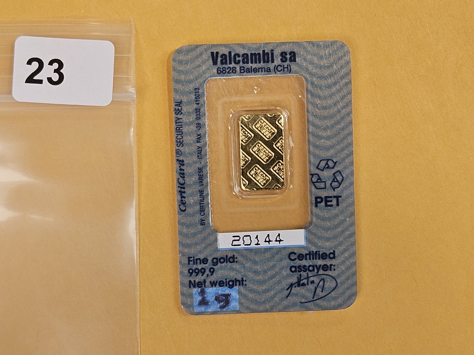 GOLD! Credit Suisse One Gram .9999 fine gold bar - 2