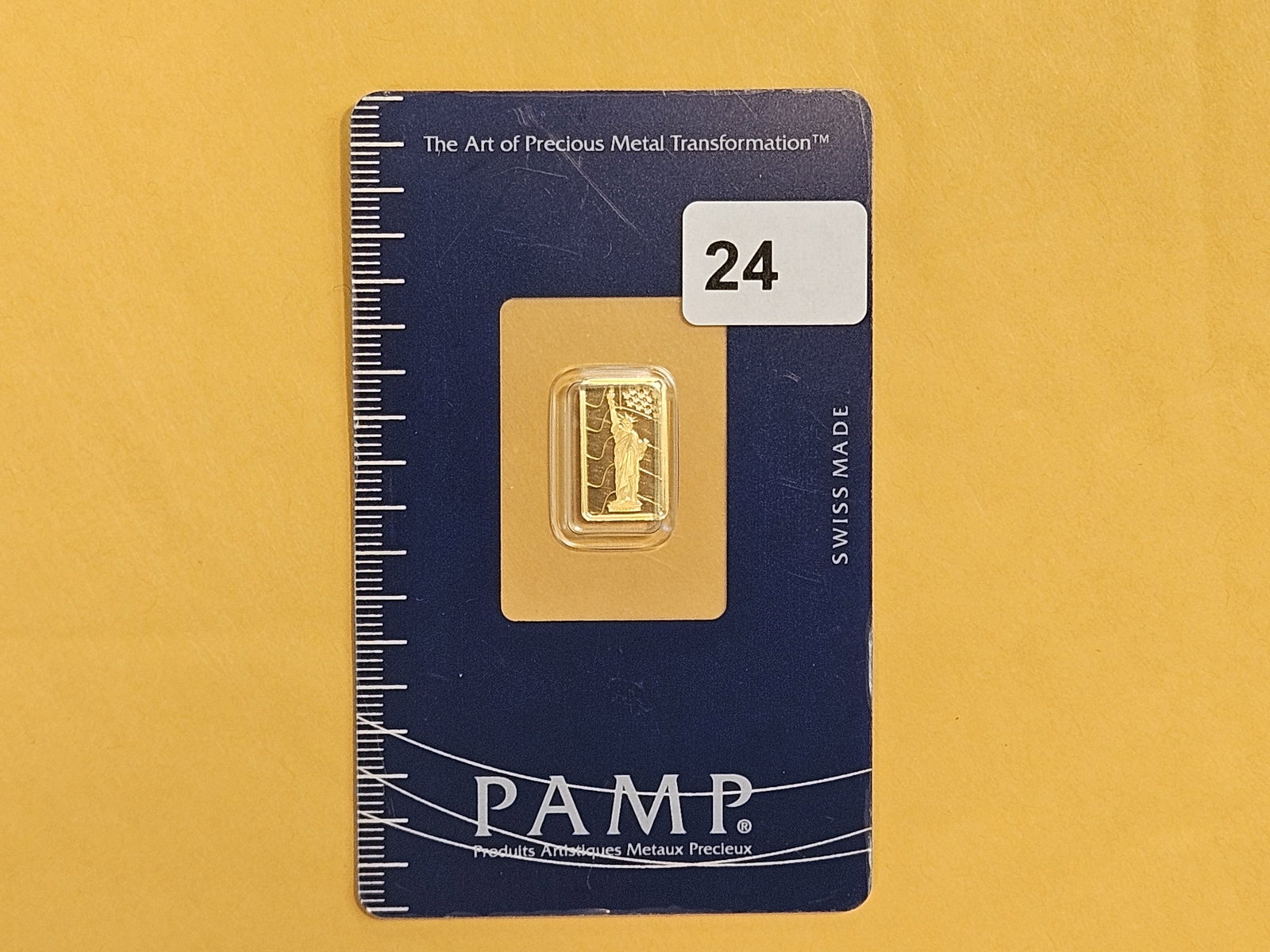 GOLD! PAMP SUISSE One gram .9999 fine gold bar: In original assay holder