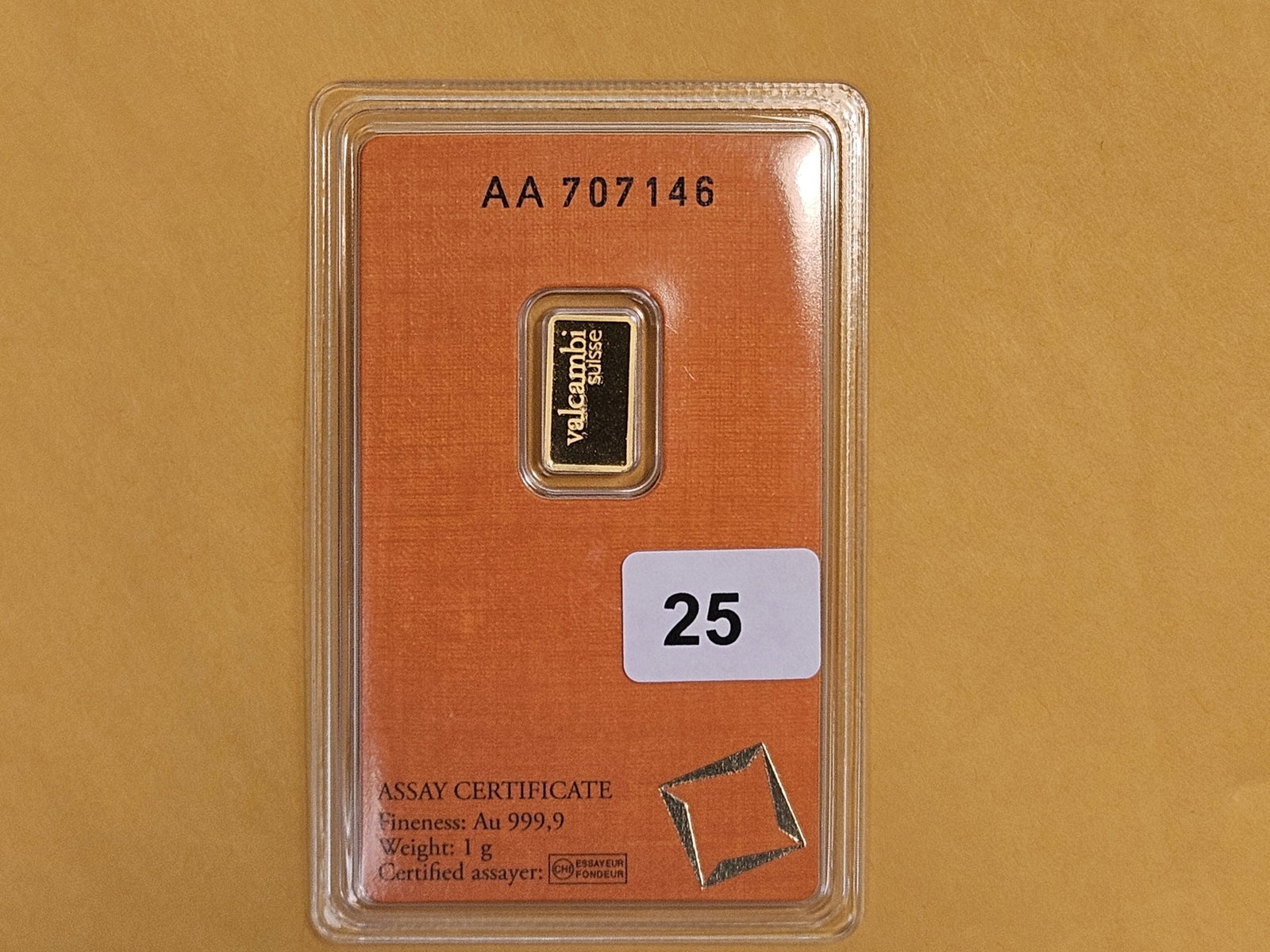 GOLD! VALCAMBI SUISSE One gram .9999 fine gold bar (1 of 2)