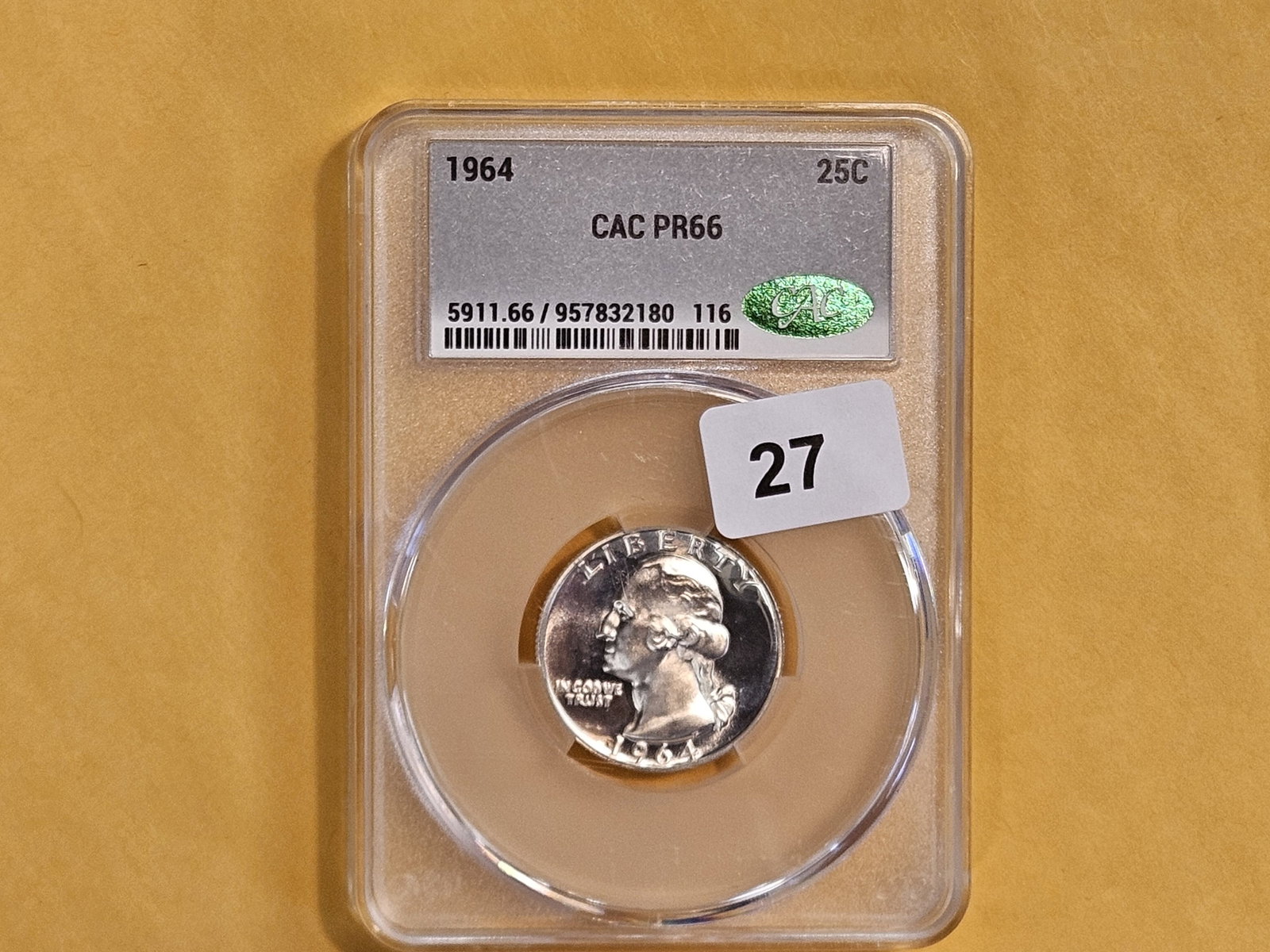CACG 1964 silver Washington Quarter in Proof 66 - 2