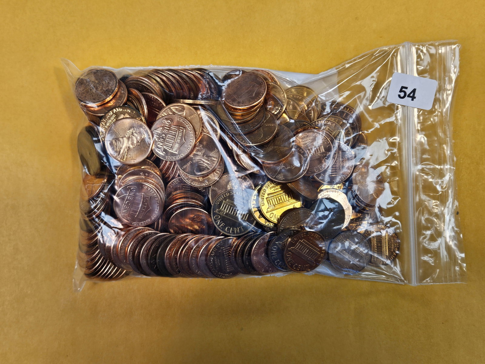 About 1.5 pounds of mixed Cents: Mostly modern. Some BU Wheats. Some proofs. Unchecked by us