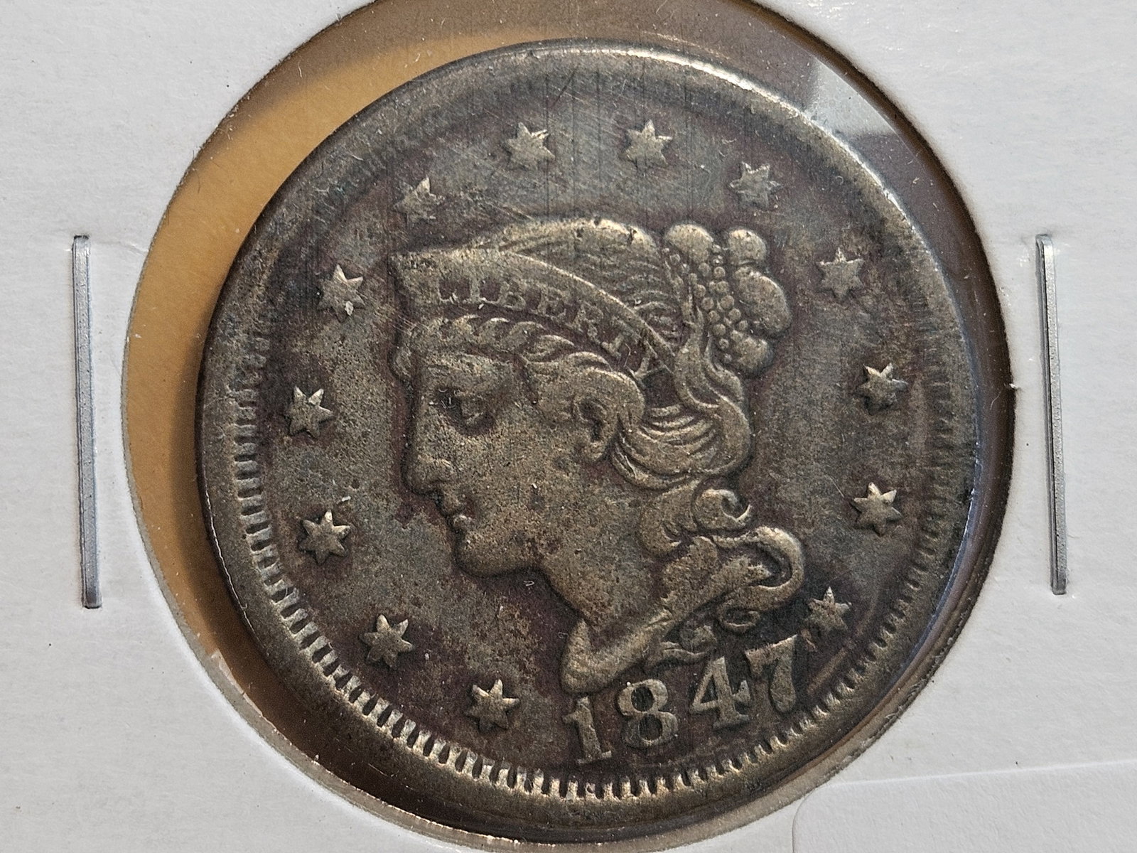 1847 Braided Hair large Cent: In Fine plus