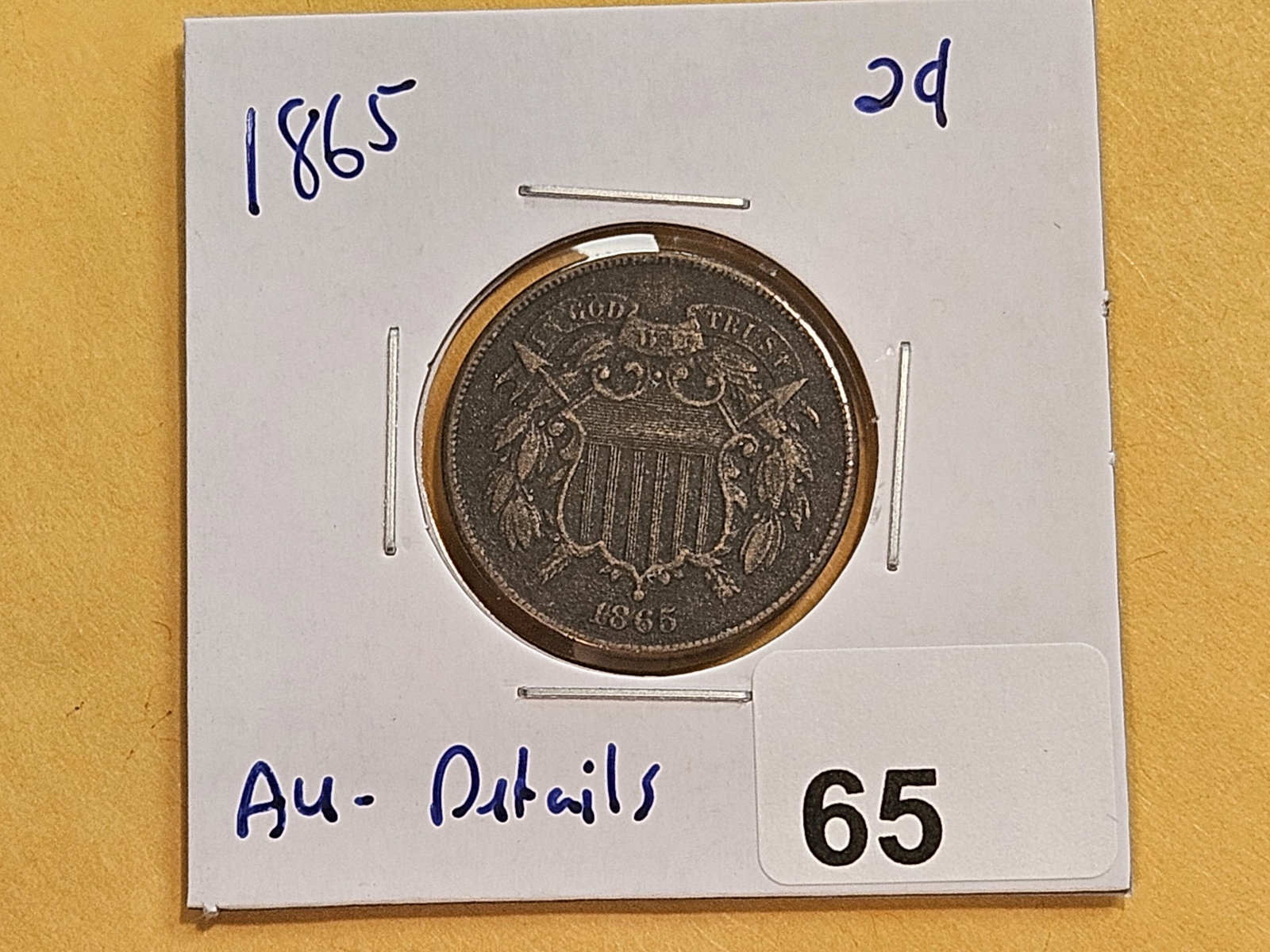 1865 Two Cent piece in About Uncirculated - details - 2