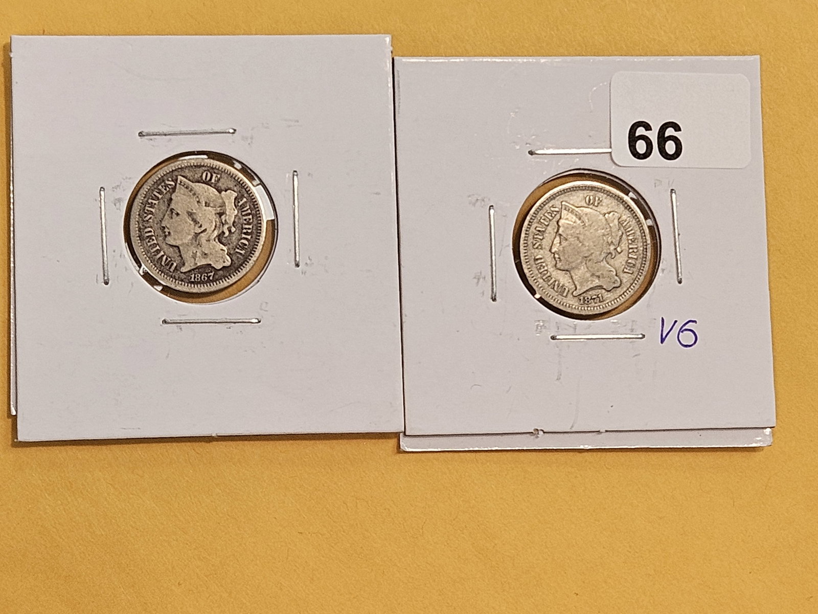 1867 and 1871 Three Cent Nickels - 2