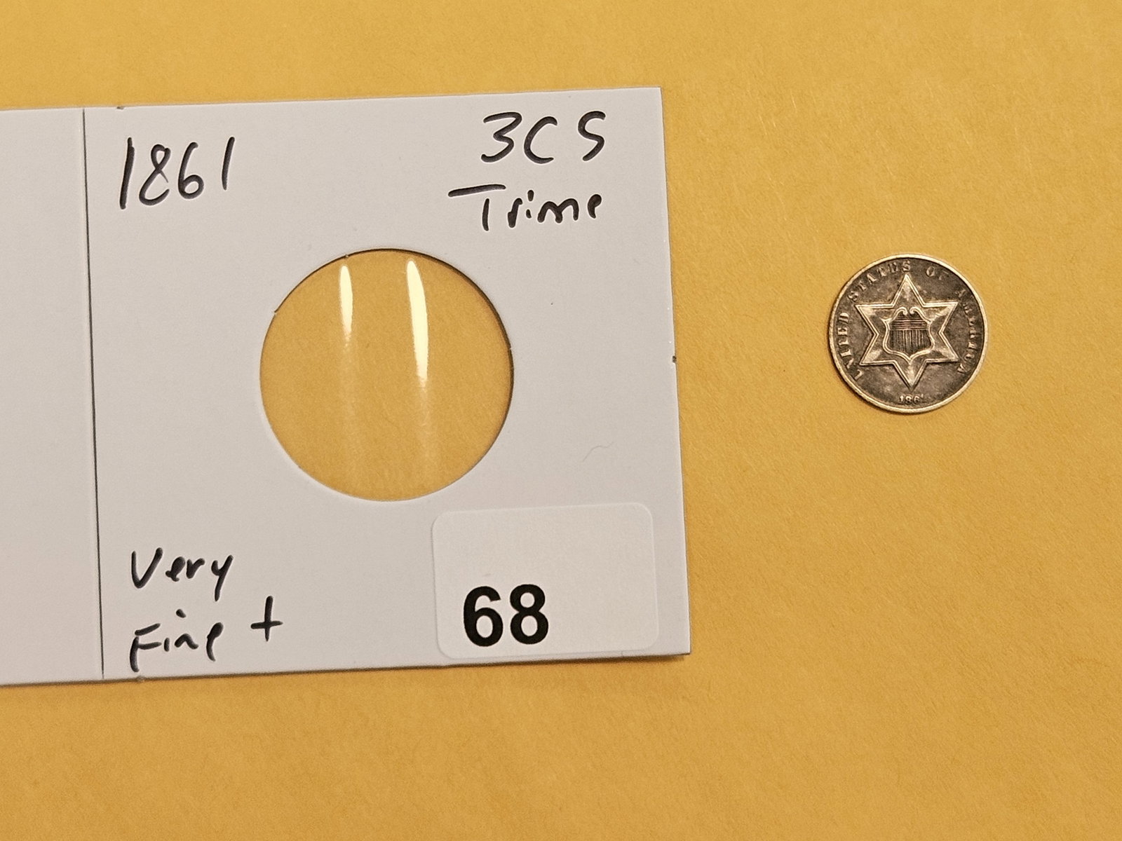 1861 Three Cent Silver Trime in Very Fine plus - 2
