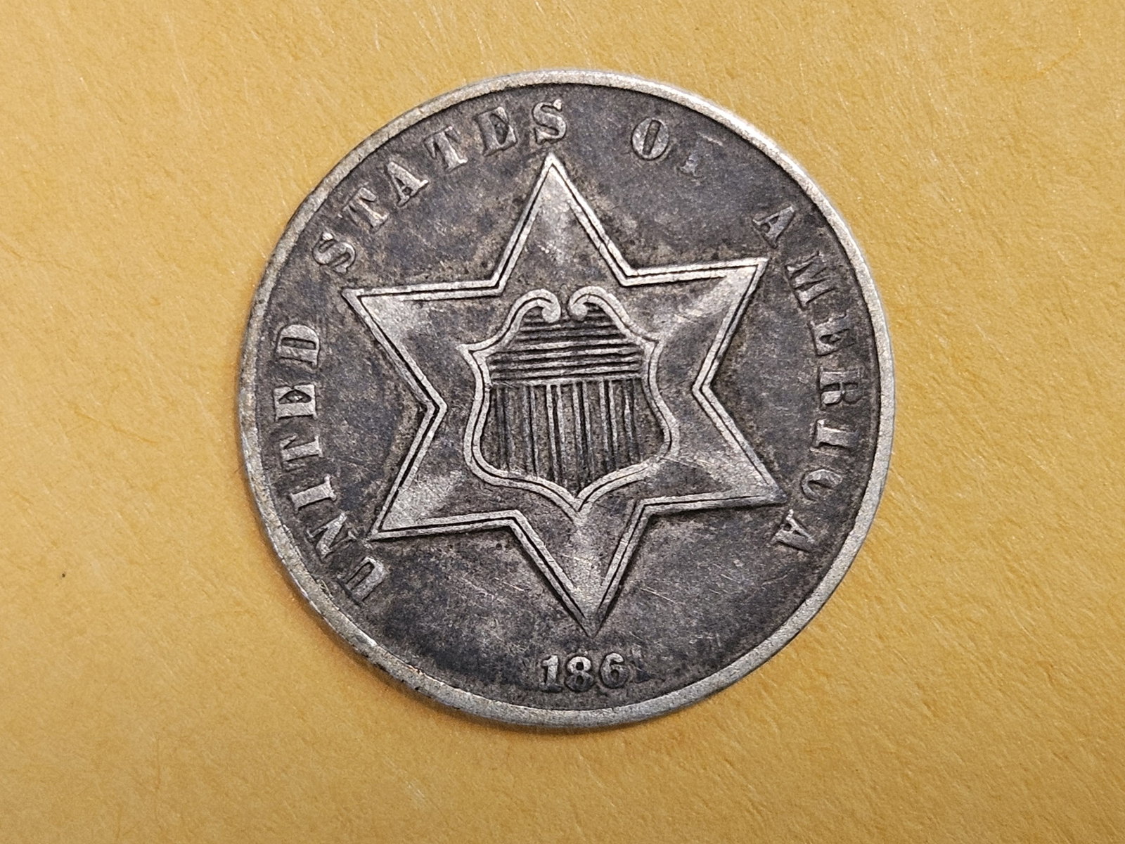 1861 Three Cent Silver Trime in Very Fine plus - 3