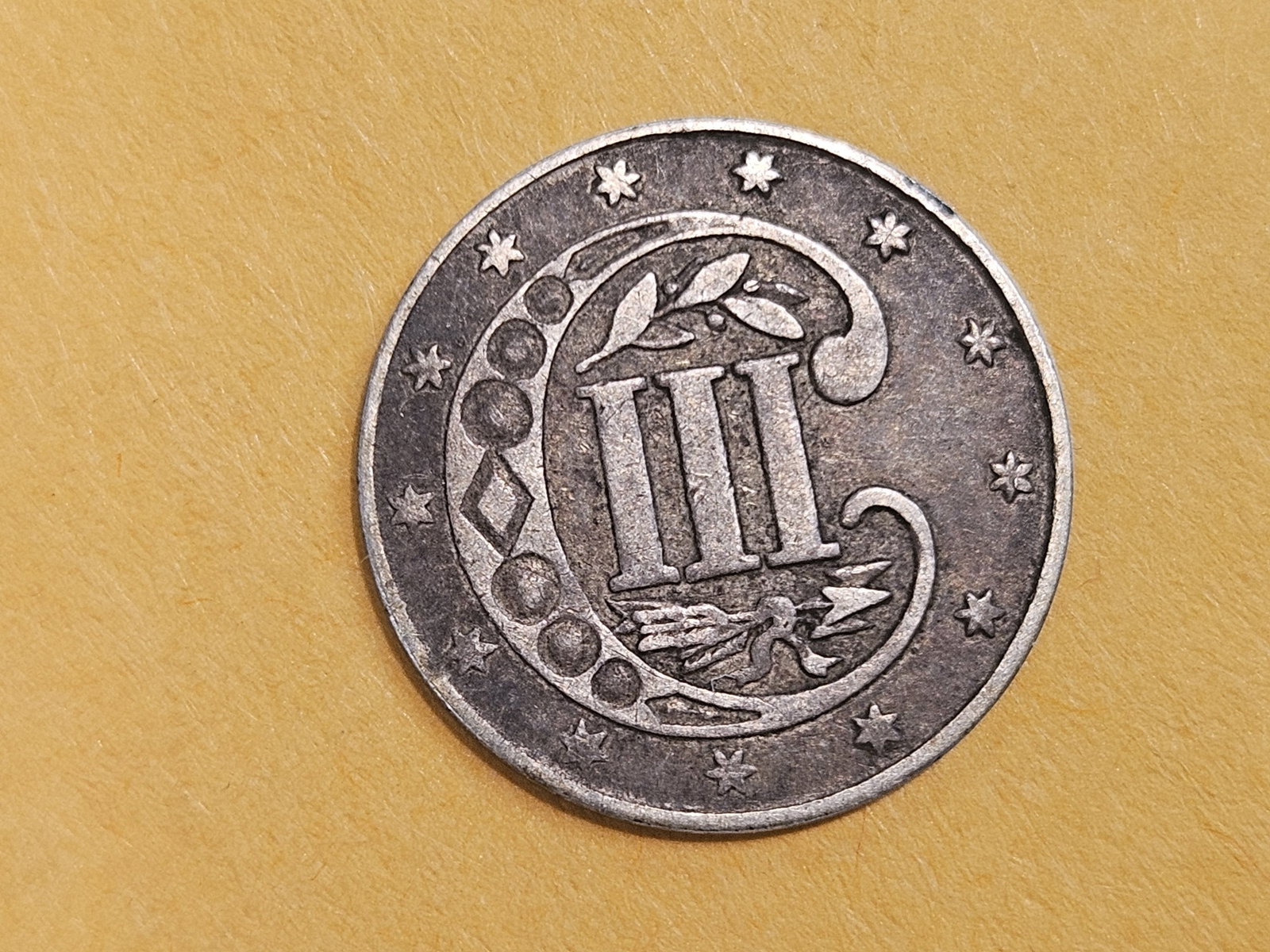 1861 Three Cent Silver Trime in Very Fine plus - 5