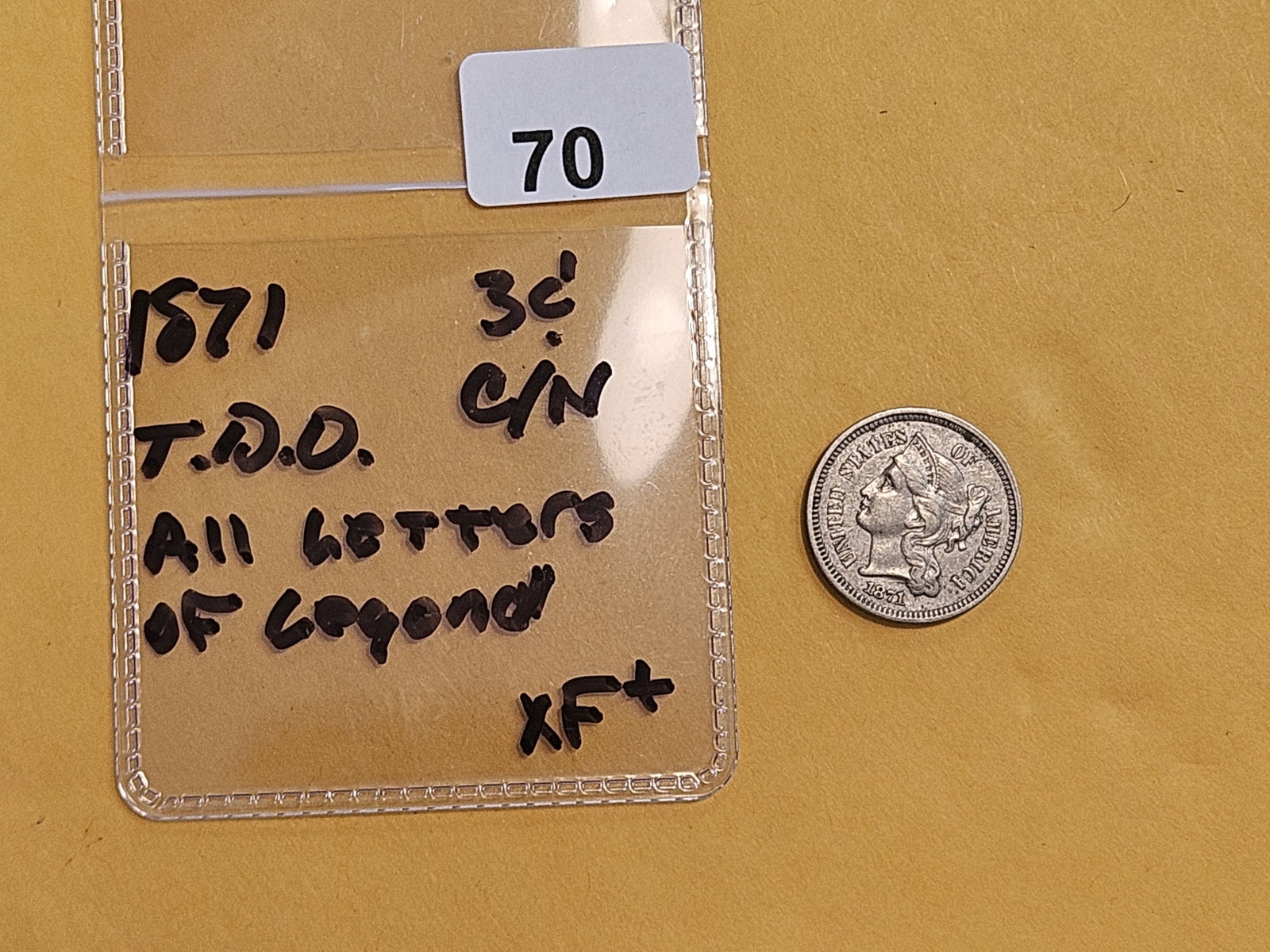 VARIETY! 1871 Three Cent Nickel in Extra Fine plus - 2