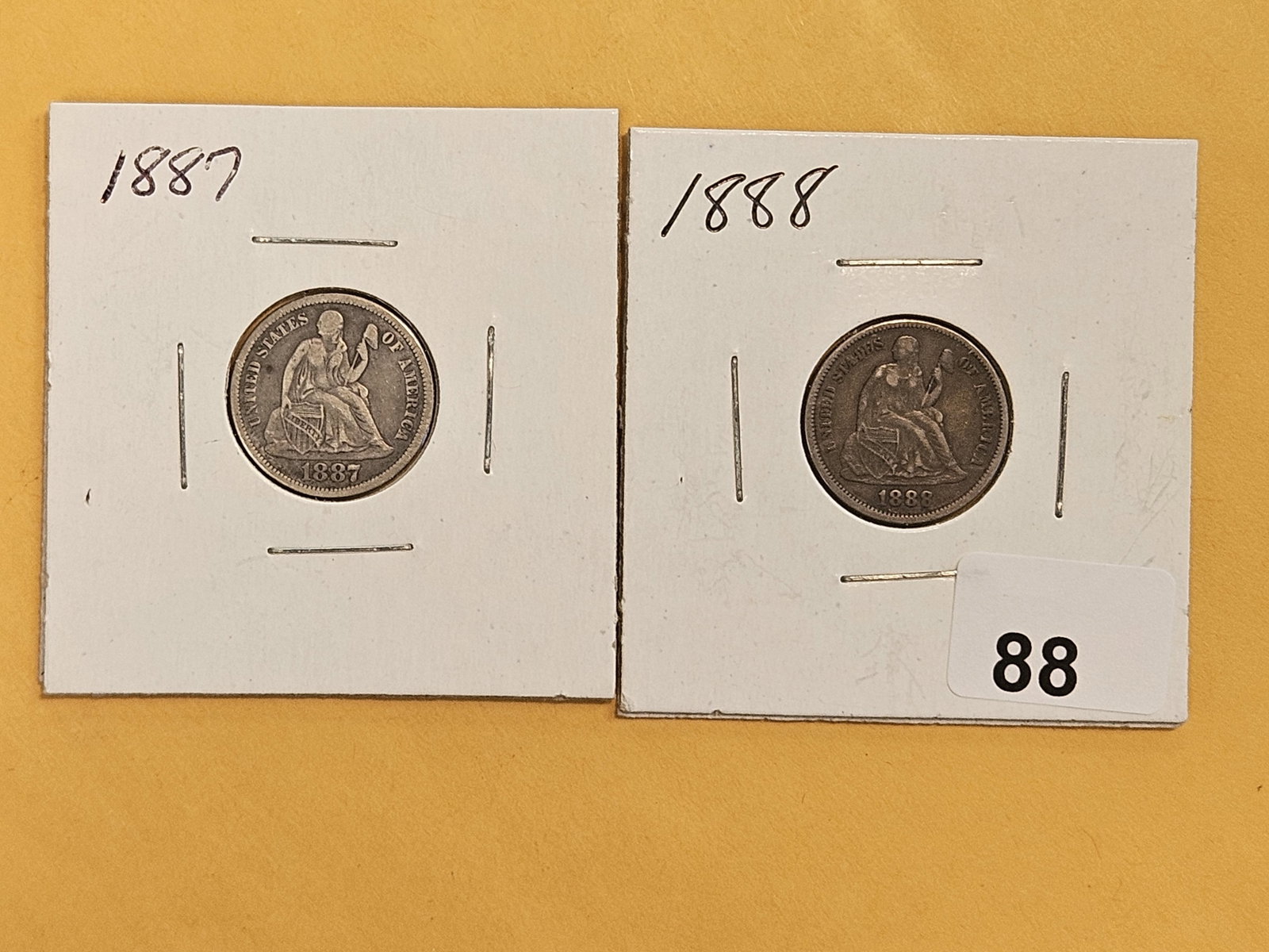 1887 and 1888 Seated Liberty Silver Dimes: VF and VF plus