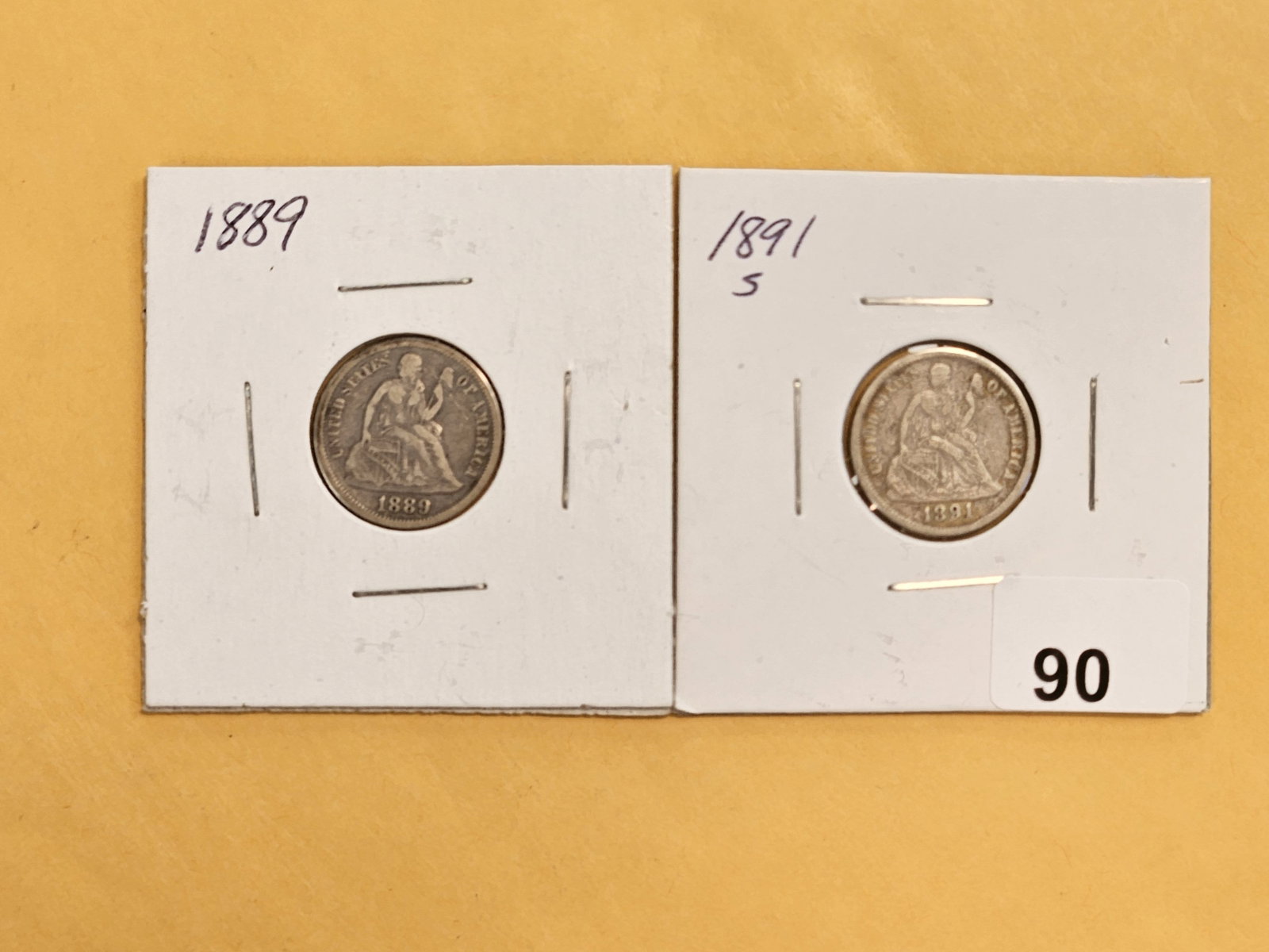 1889 and 1891-S Seated Liberty Silver Dimes: In Very Fine and Very Fine plus