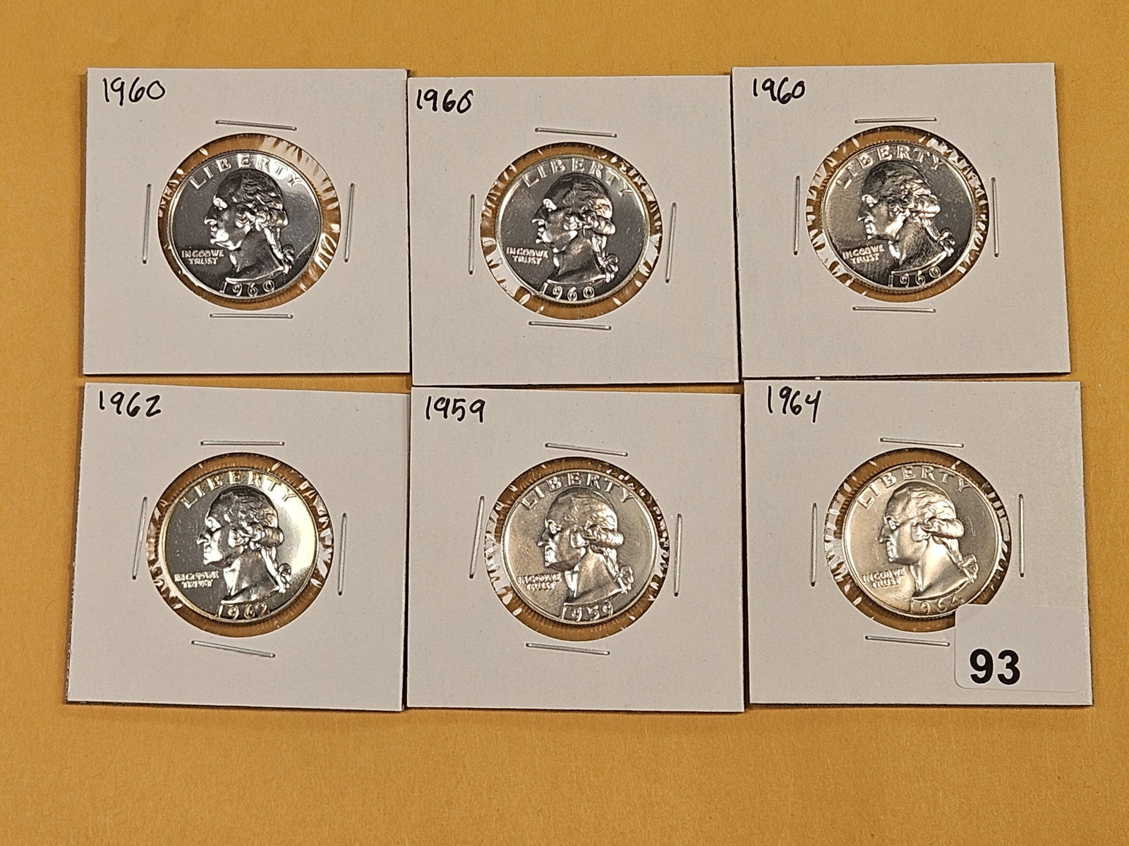 Six GEM Proof silver Washington Quarters - 2