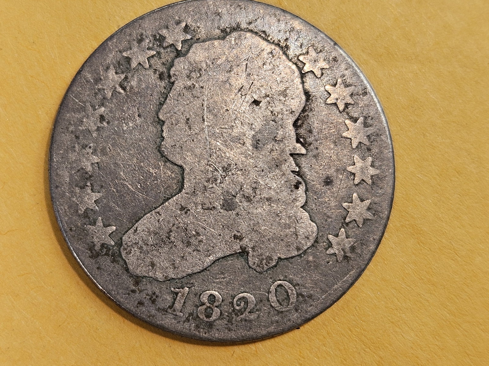 Scarcer 1820 Capped Bust silver Quarter: Large O