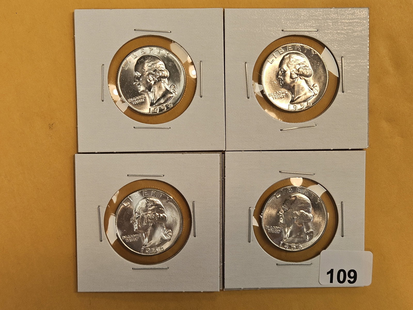 Four GEM Brilliant Uncirculated 1956 Washington silver Quarters: Roll Fresh!