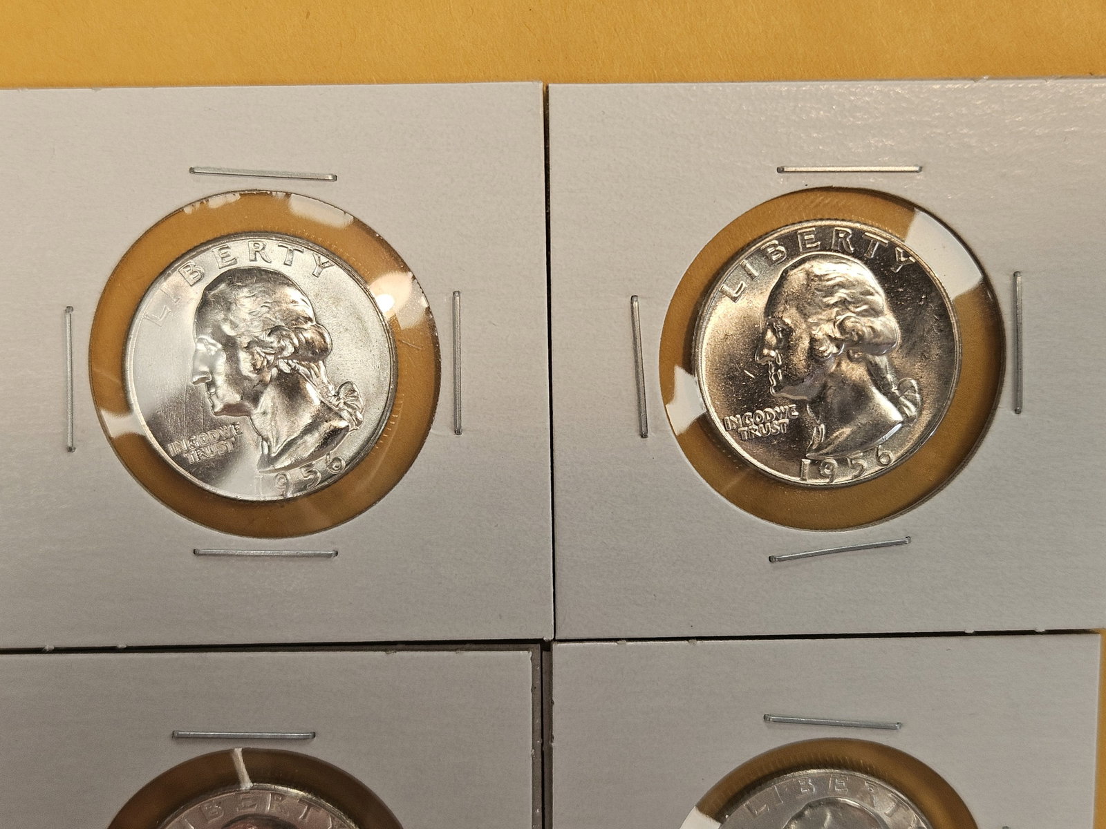 Four GEM Brilliant Uncirculated 1956 Washington silver Quarters - 2