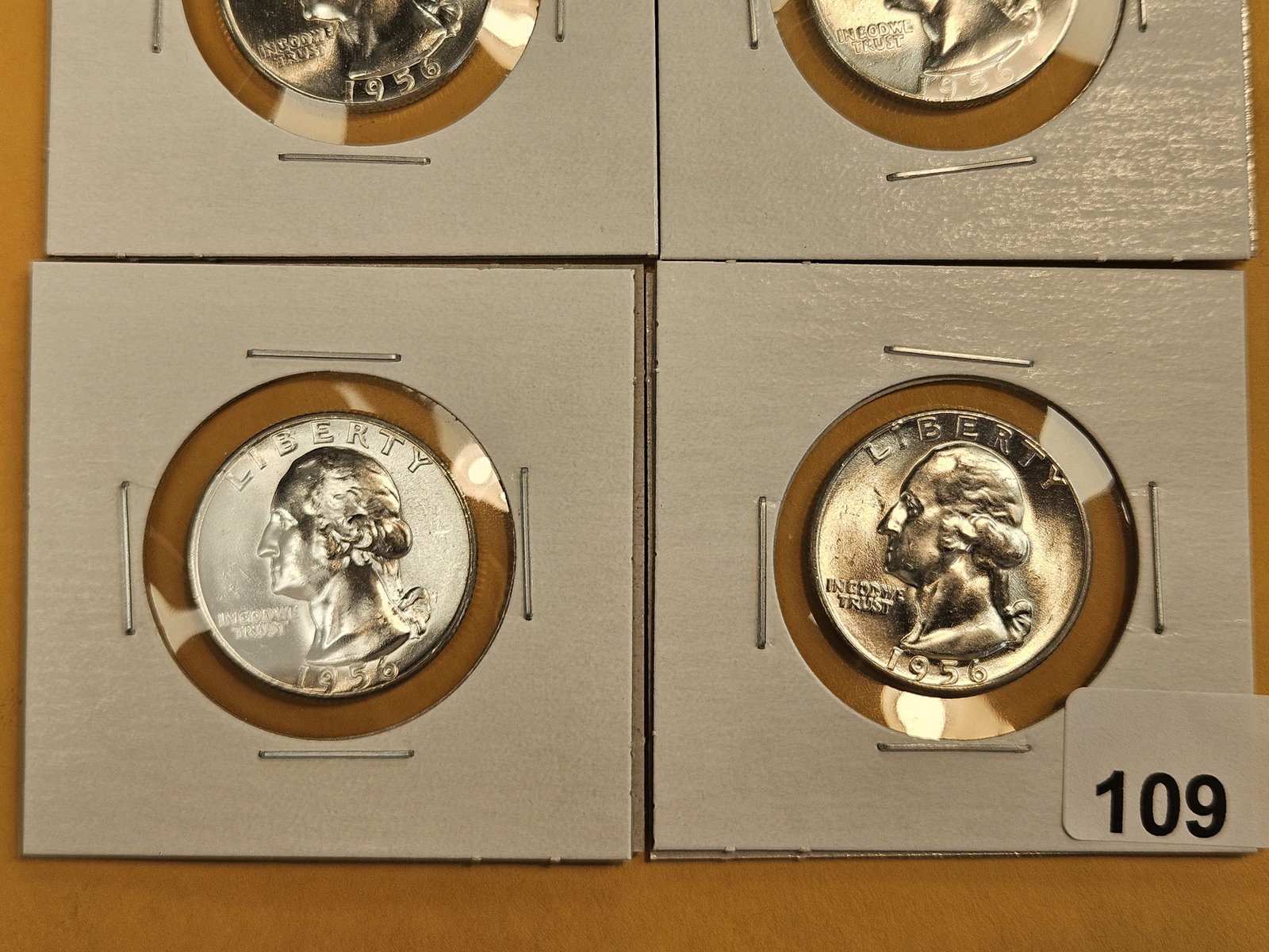 Four GEM Brilliant Uncirculated 1956 Washington silver Quarters - 3