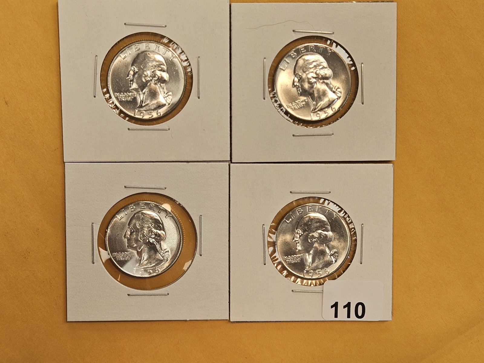 Four GEM Brilliant Uncirculated 1956 Washington silver Quarters: Roll Fresh!