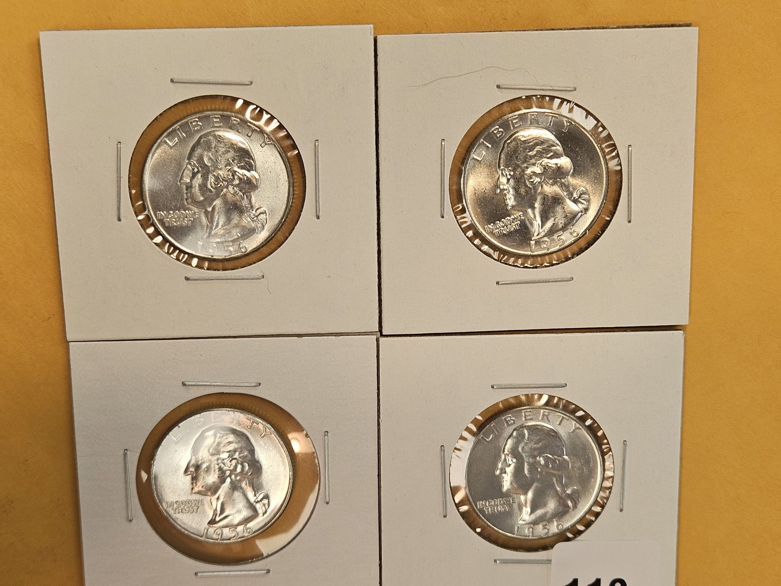 Four GEM Brilliant Uncirculated 1956 Washington silver Quarters - 2