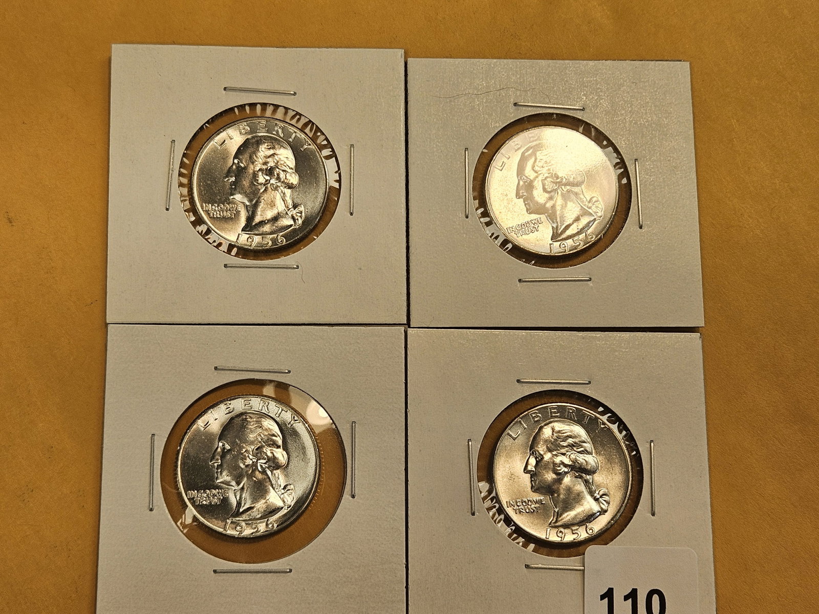 Four GEM Brilliant Uncirculated 1956 Washington silver Quarters - 3
