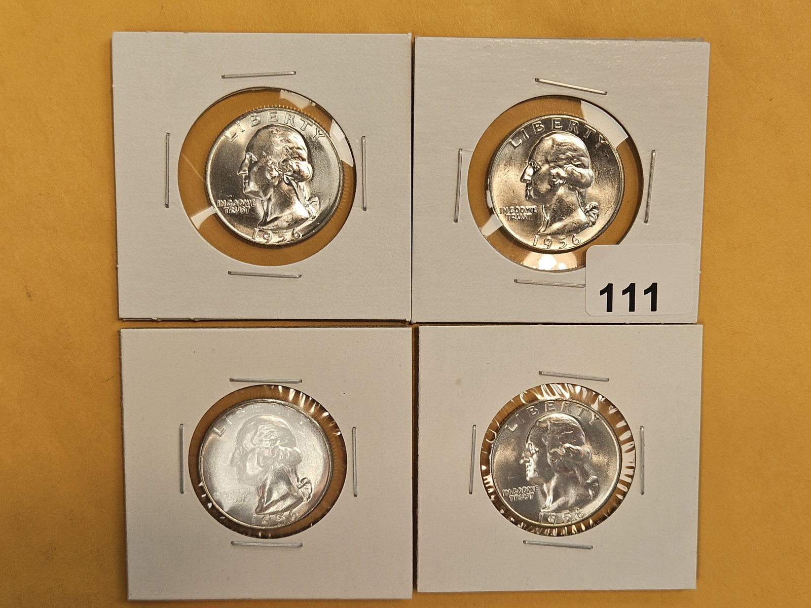 Four GEM Brilliant Uncirculated 1956 Washington silver Quarters: Roll Fresh!