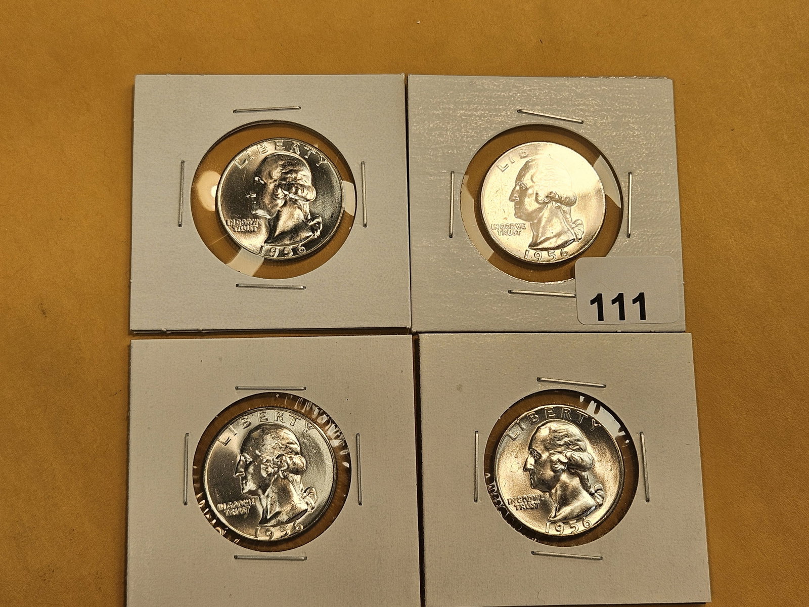 Four GEM Brilliant Uncirculated 1956 Washington silver Quarters - 2