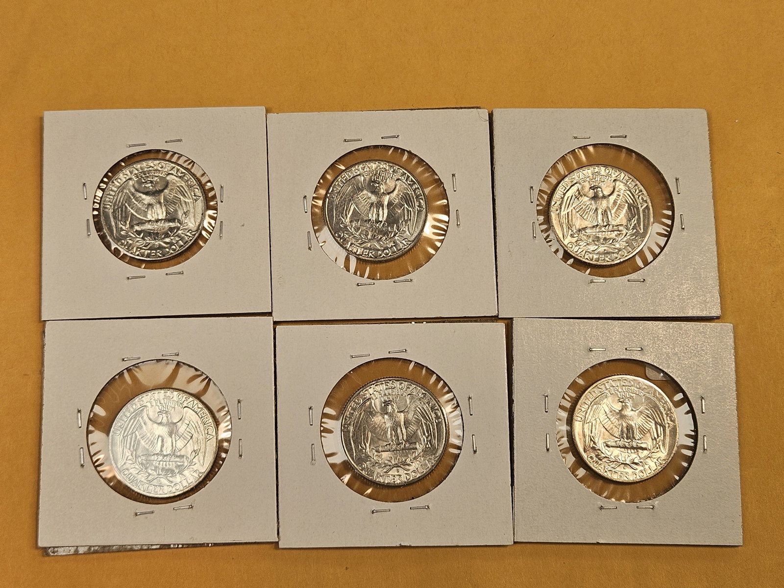 Six Very Choice to GEM Brilliant Uncirculated 1958-D Washington silver Quarters - 7