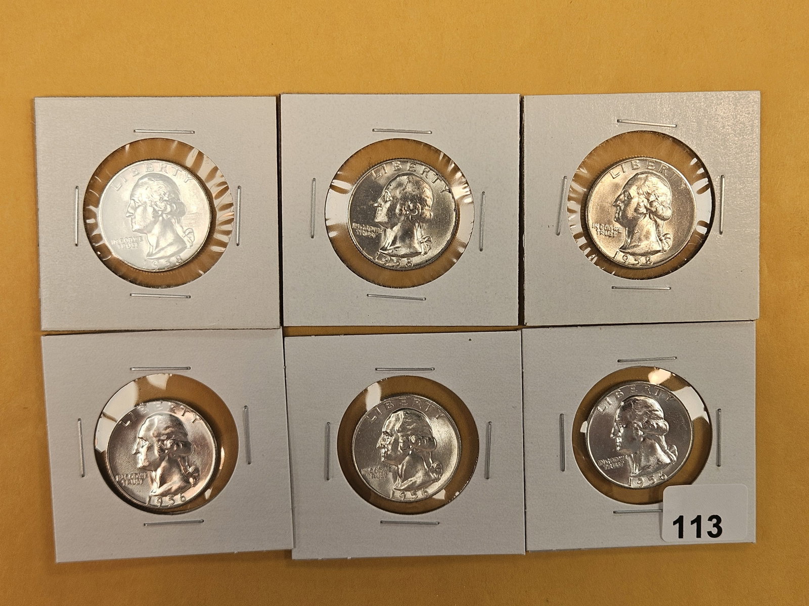 Six Very Choice to GEM Brilliant Uncirculated Washington silver Quarters: 1956 and 1958-D