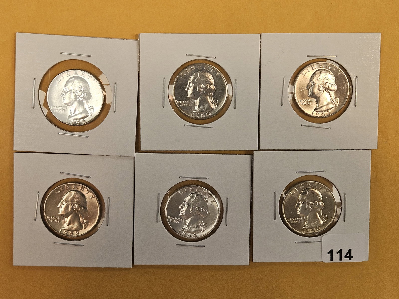 Six Very Choice to GEM Brilliant Uncirculated Washington silver Quarters: Mixed.