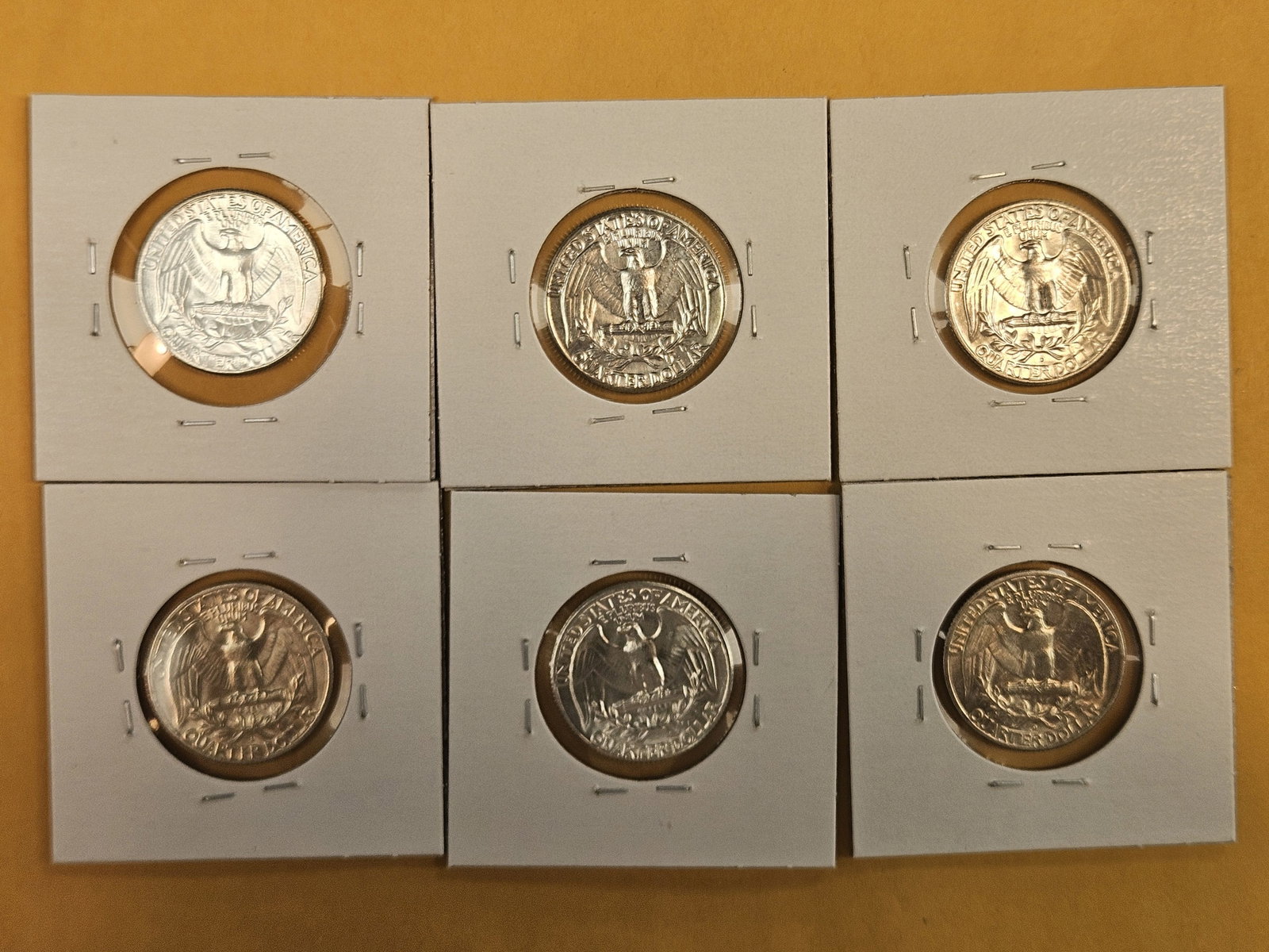 Six Very Choice to GEM Brilliant Uncirculated Washington silver Quarters - 6
