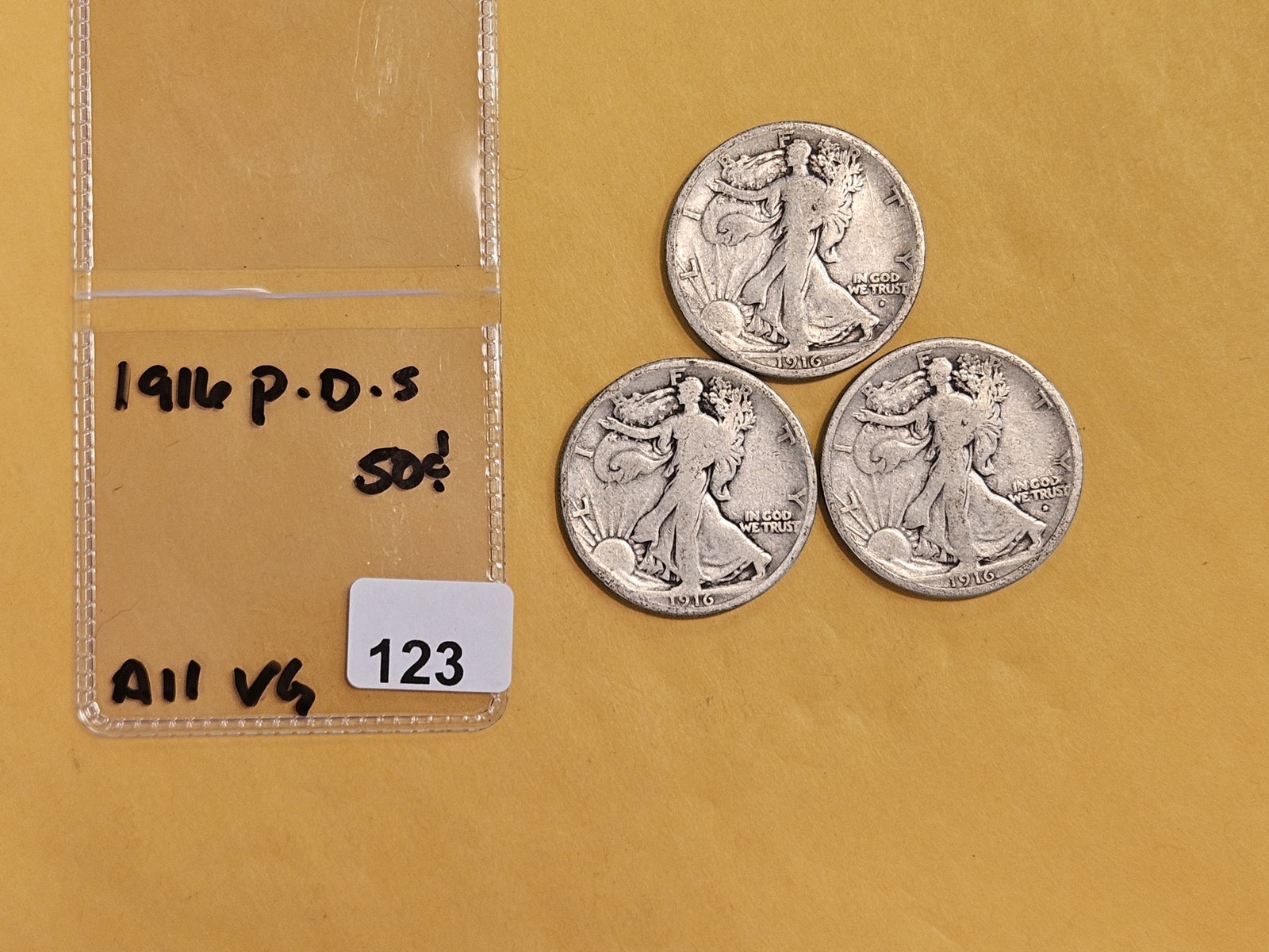 First Year Issue 1916 P-D-S Silver Walking Liberty Half Dollar set - 2