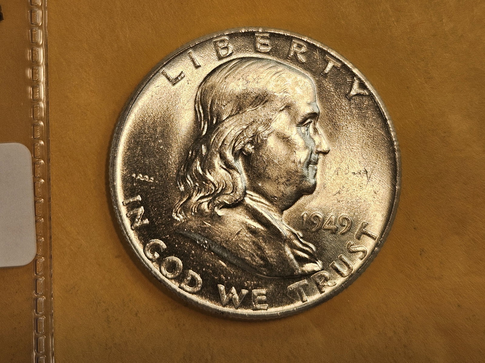 Very Choice Brilliant Uncirculated 1949 Franklin Half Dollar FBL: Full Bell Lines